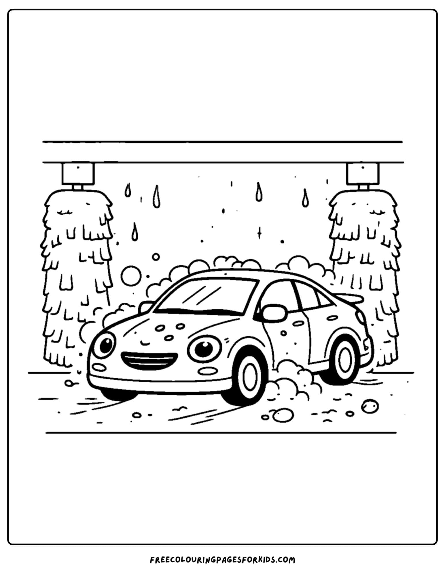 a coloring page of a sports car going through a car wash