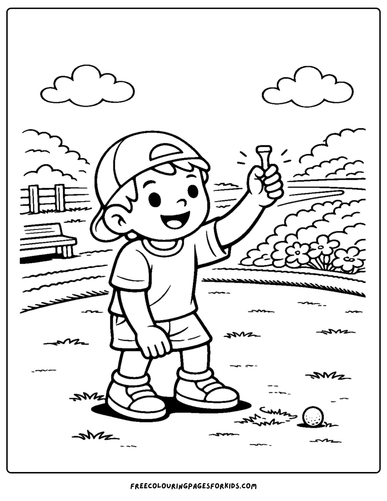 a golf coloring page of a player finding their lost golf tee