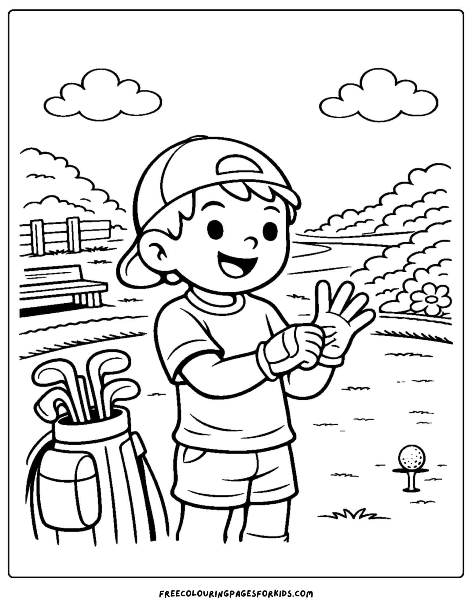 a golf coloring page of a player putting on their golf glove