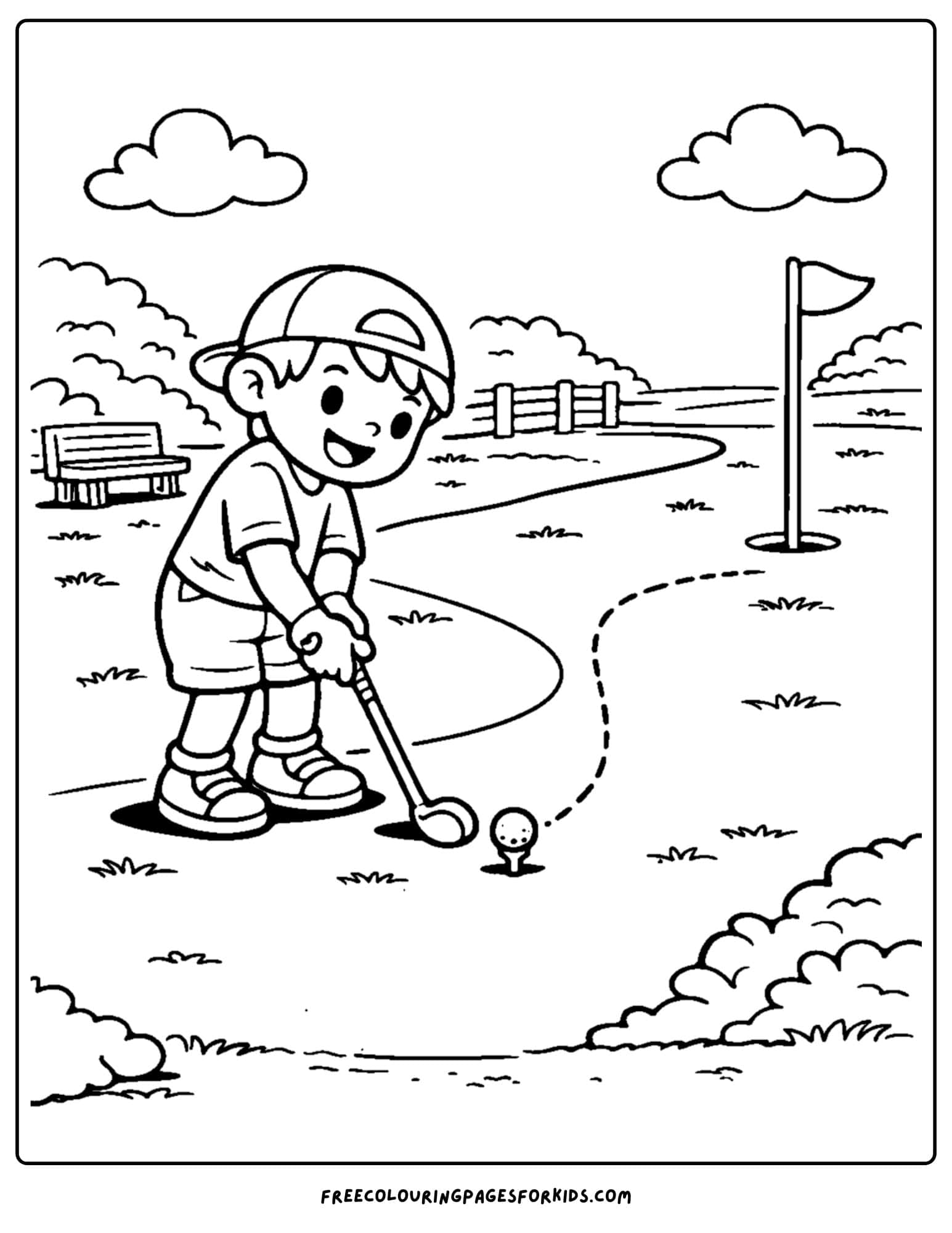 a golf coloring page player getting ready for a long putt
