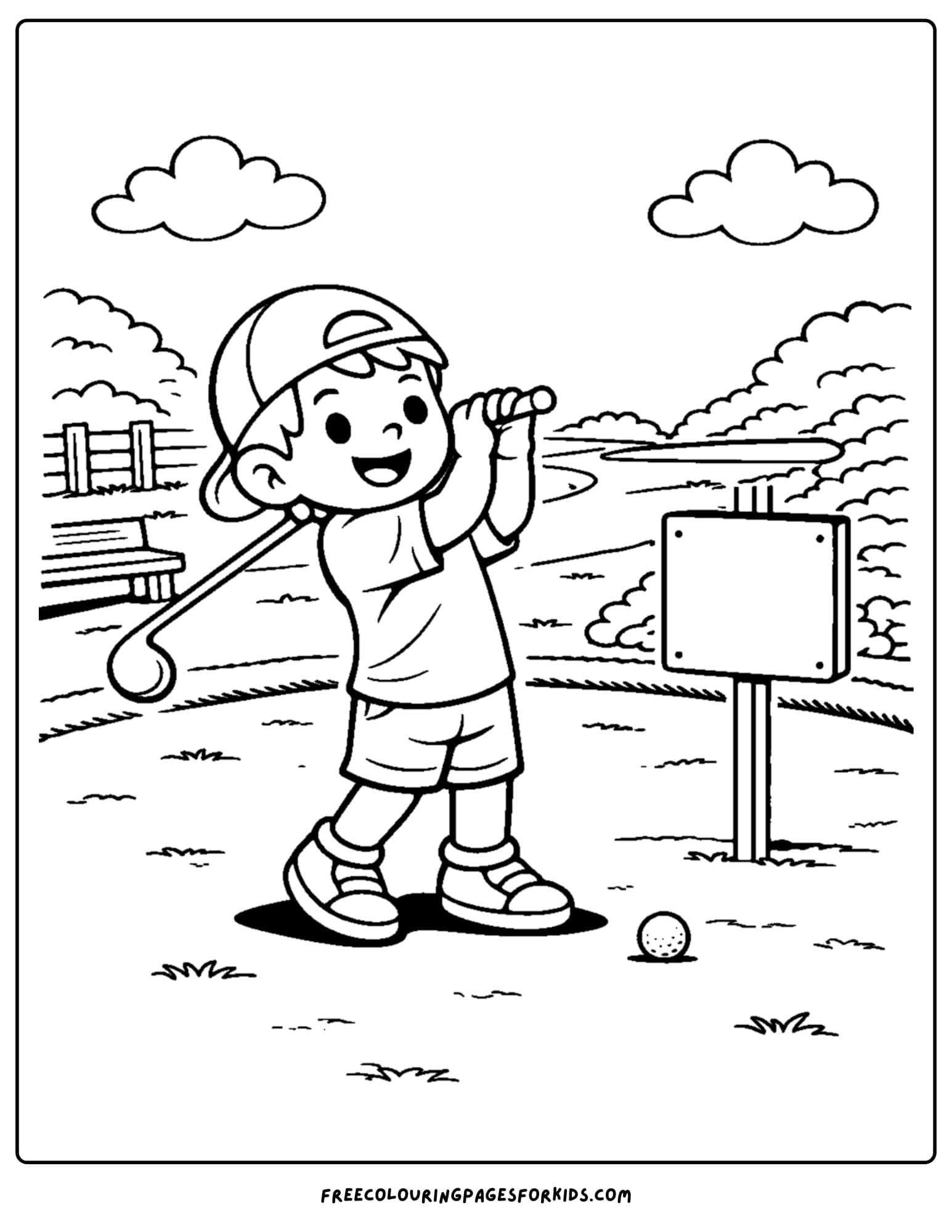 a golf coloring page of a player practicing their swing