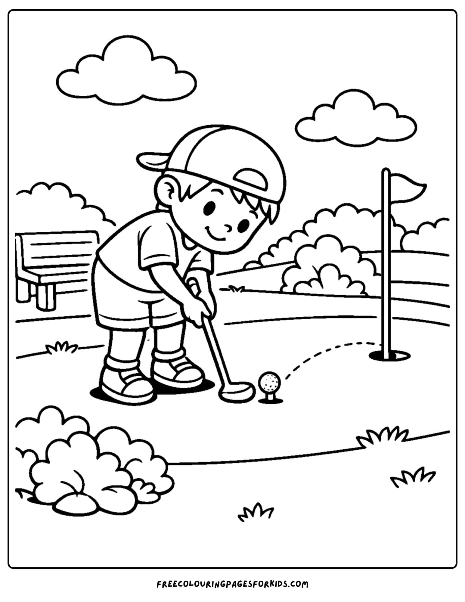 a golf coloring page of a player lining up their golf putt