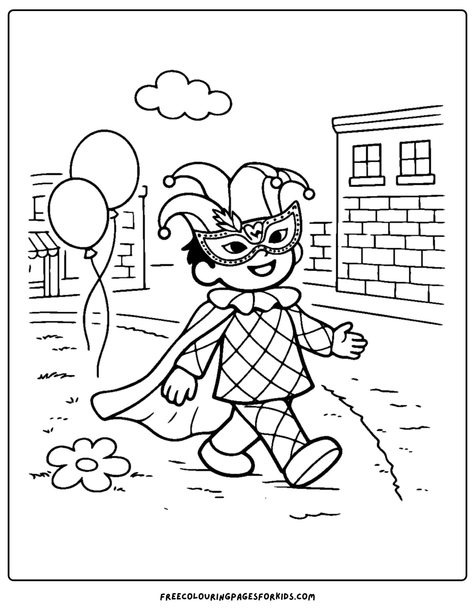 an italy coloring page showing a traditional venetian carnival mask