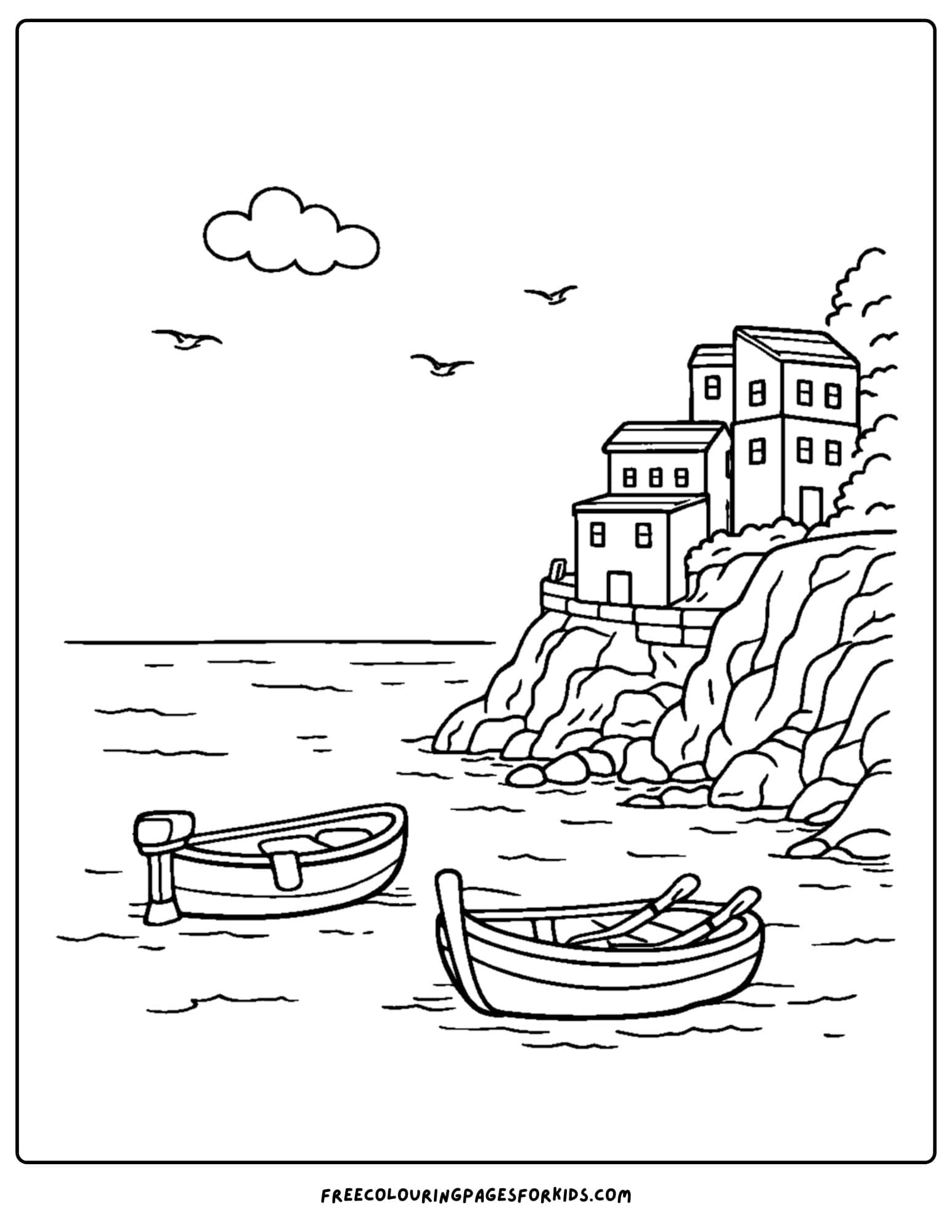 an italy coloring page showing the beautiful cinque terre