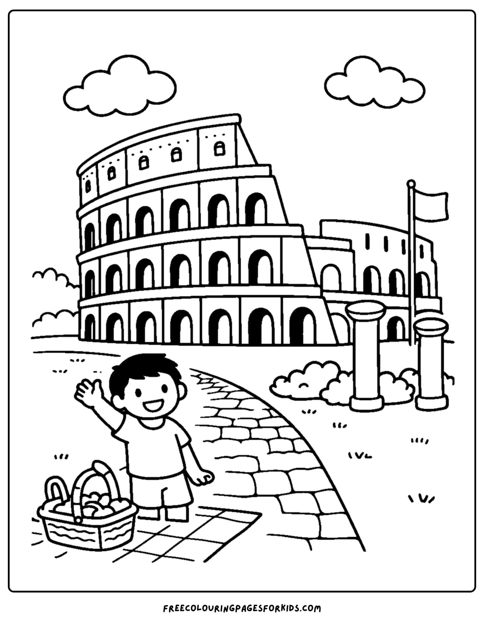 an italy coloring page showing the iconic colosseum in rome