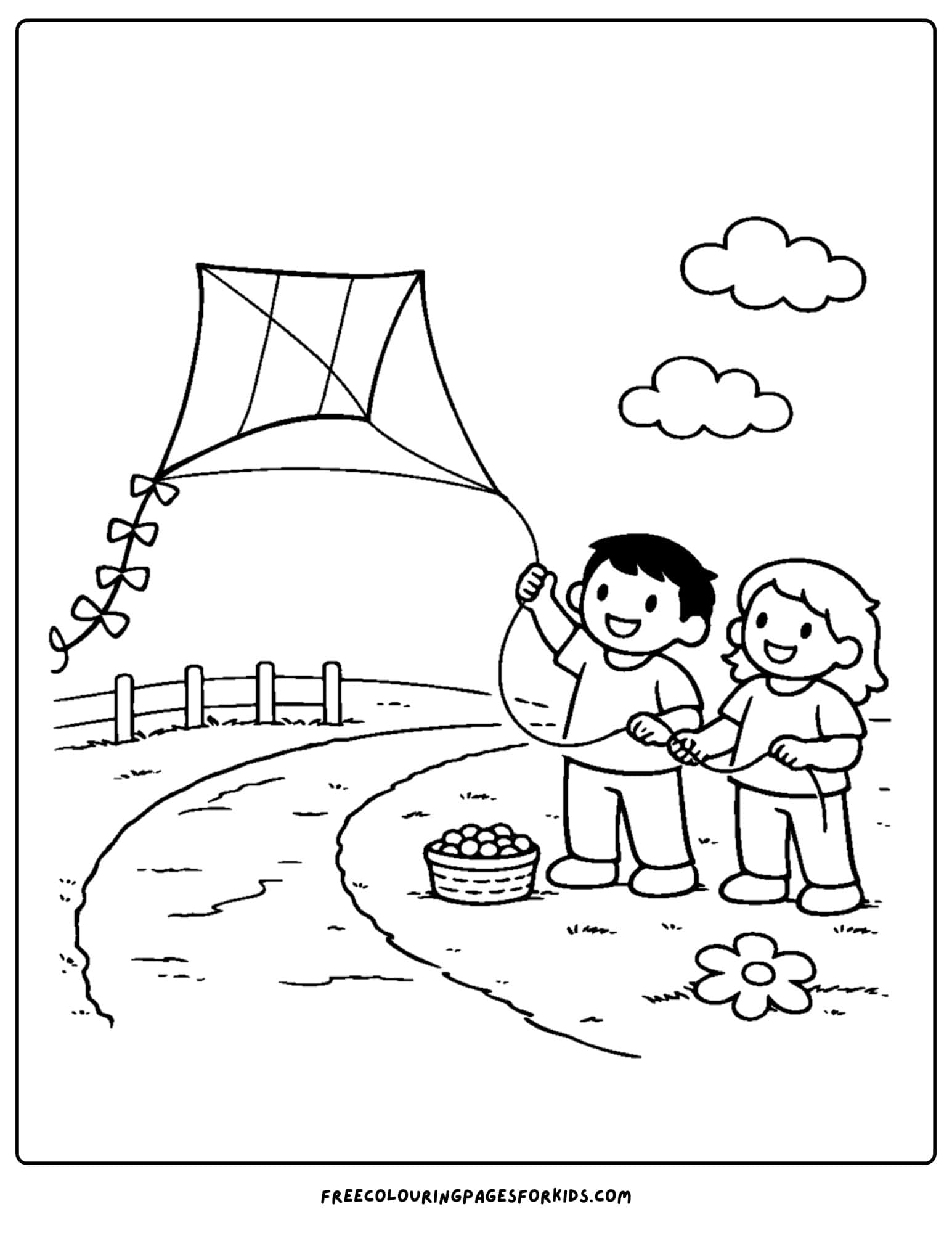 an italy coloring page showing a child flying a kite