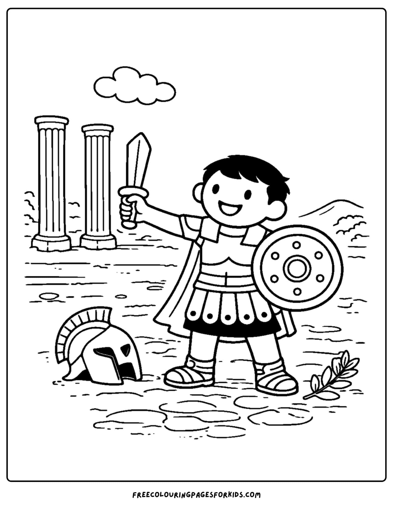 an italy coloring page showing a gladiator dressed up
