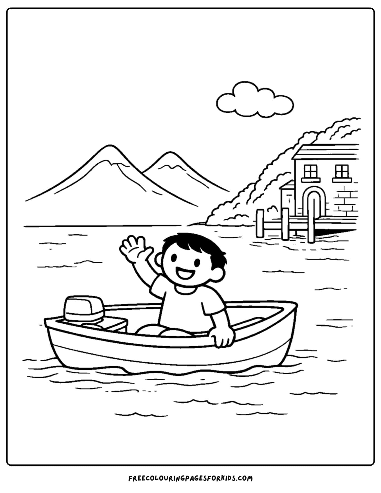 an italy coloring page showing a boat on lake como