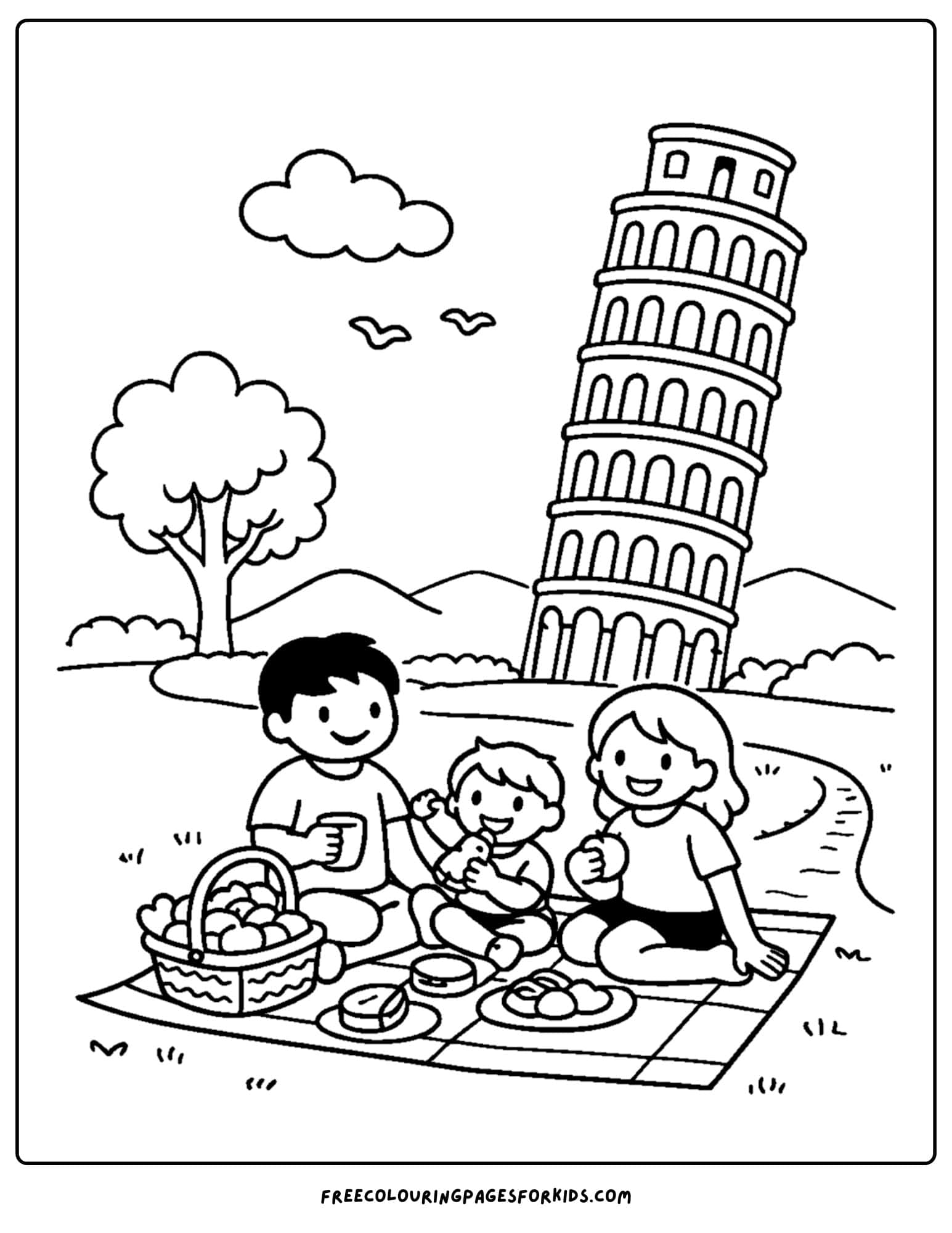 an italy coloring page showing the leaning tower of pisa