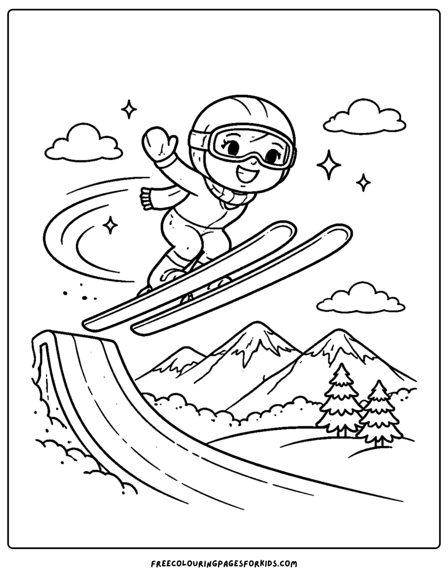 a winter olympics coloring page of a skier in the air off a jump