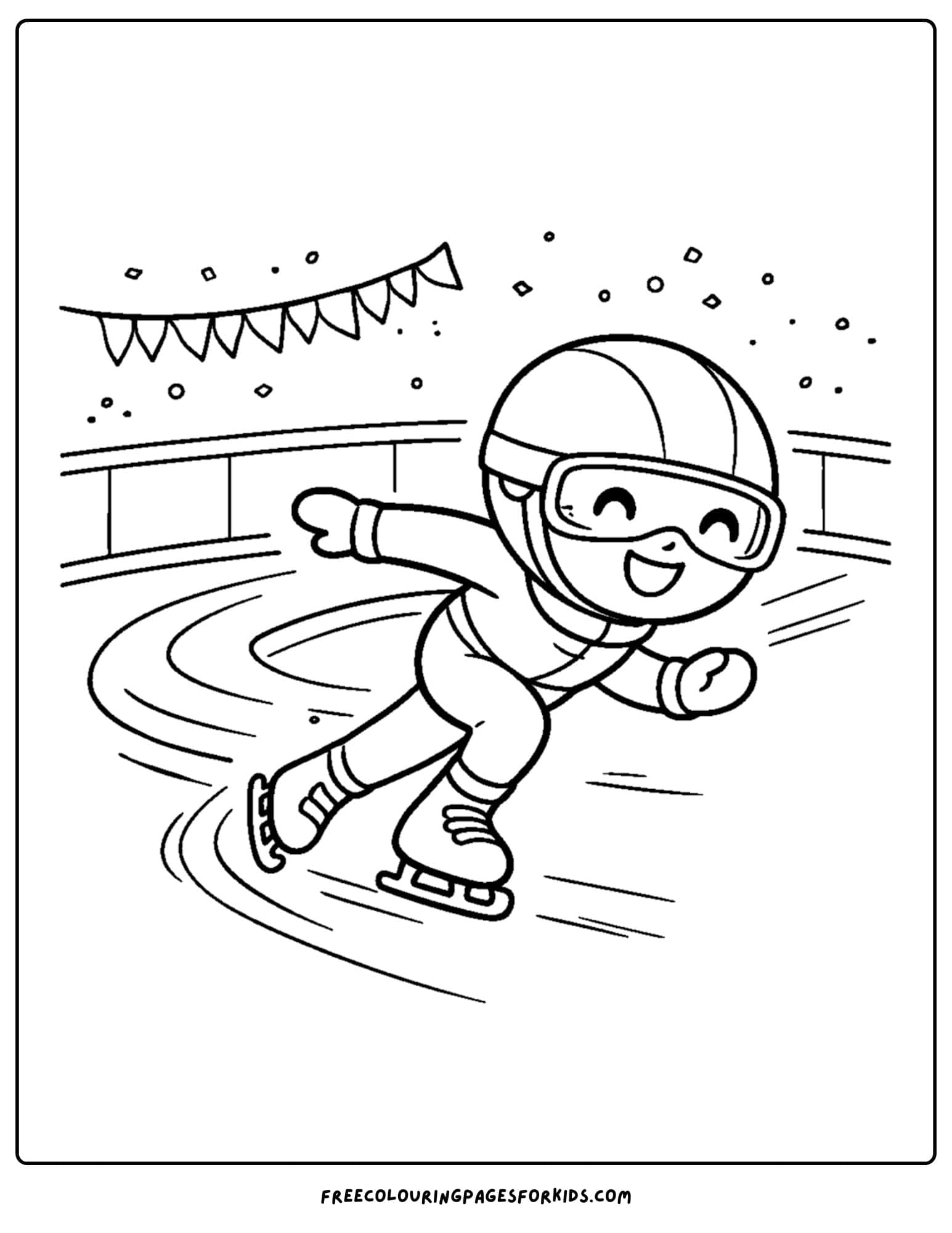 a winter olympics coloring page of a speed skater in a race
