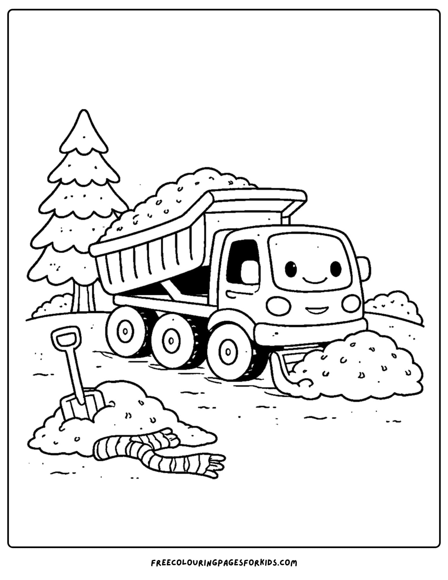 a coloring page of a dump truck with a plow on the front pushing away snow
