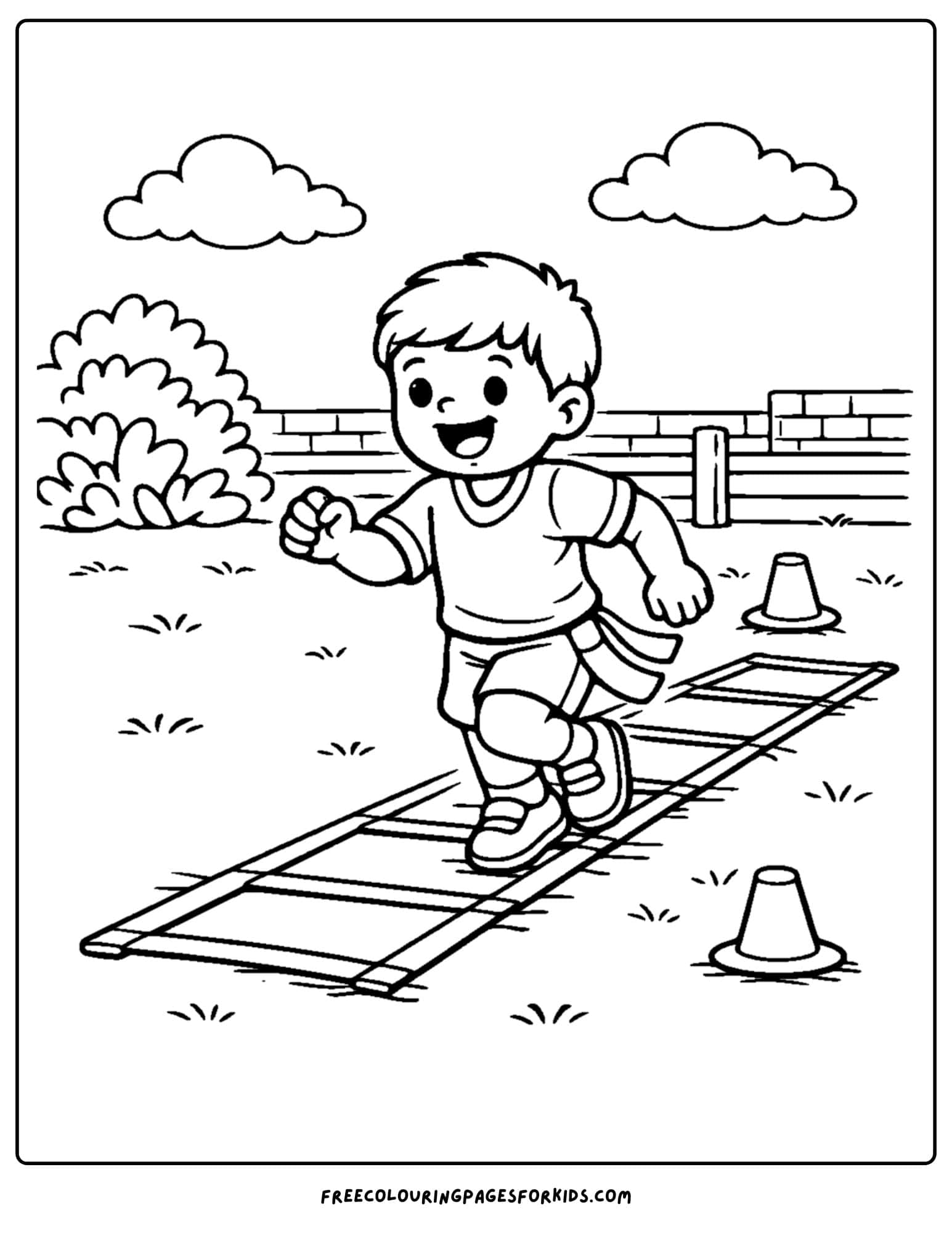 a kids coloring page showing an nfl ladder agility run drill