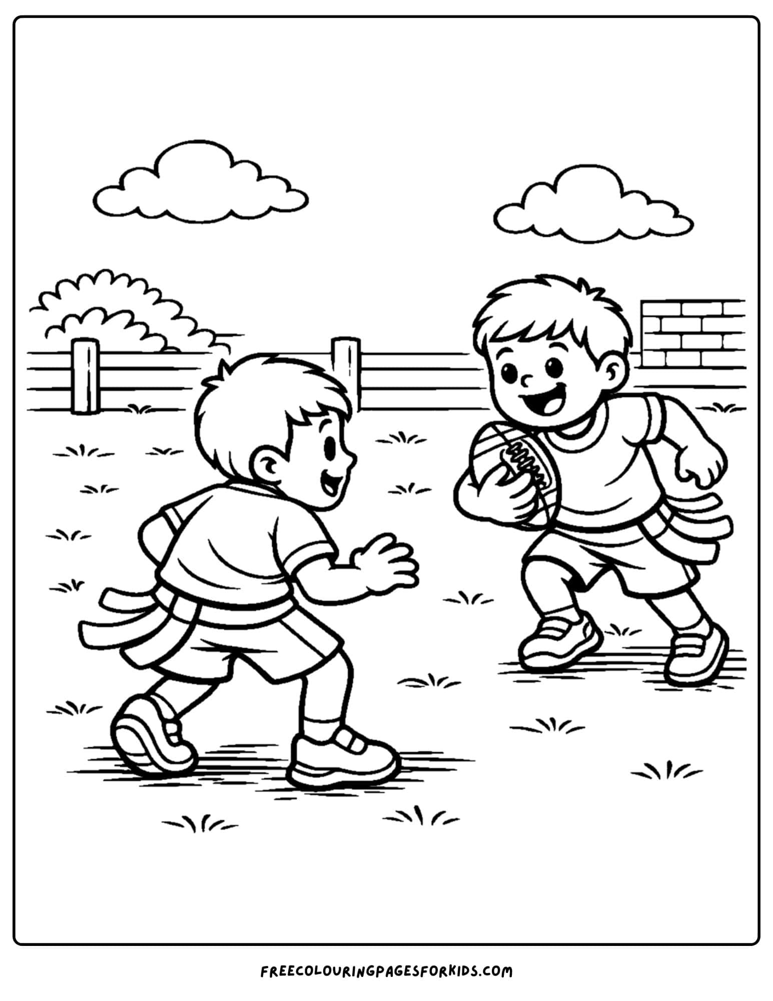 a kids coloring page showing an nfl defensive stance face off with two players