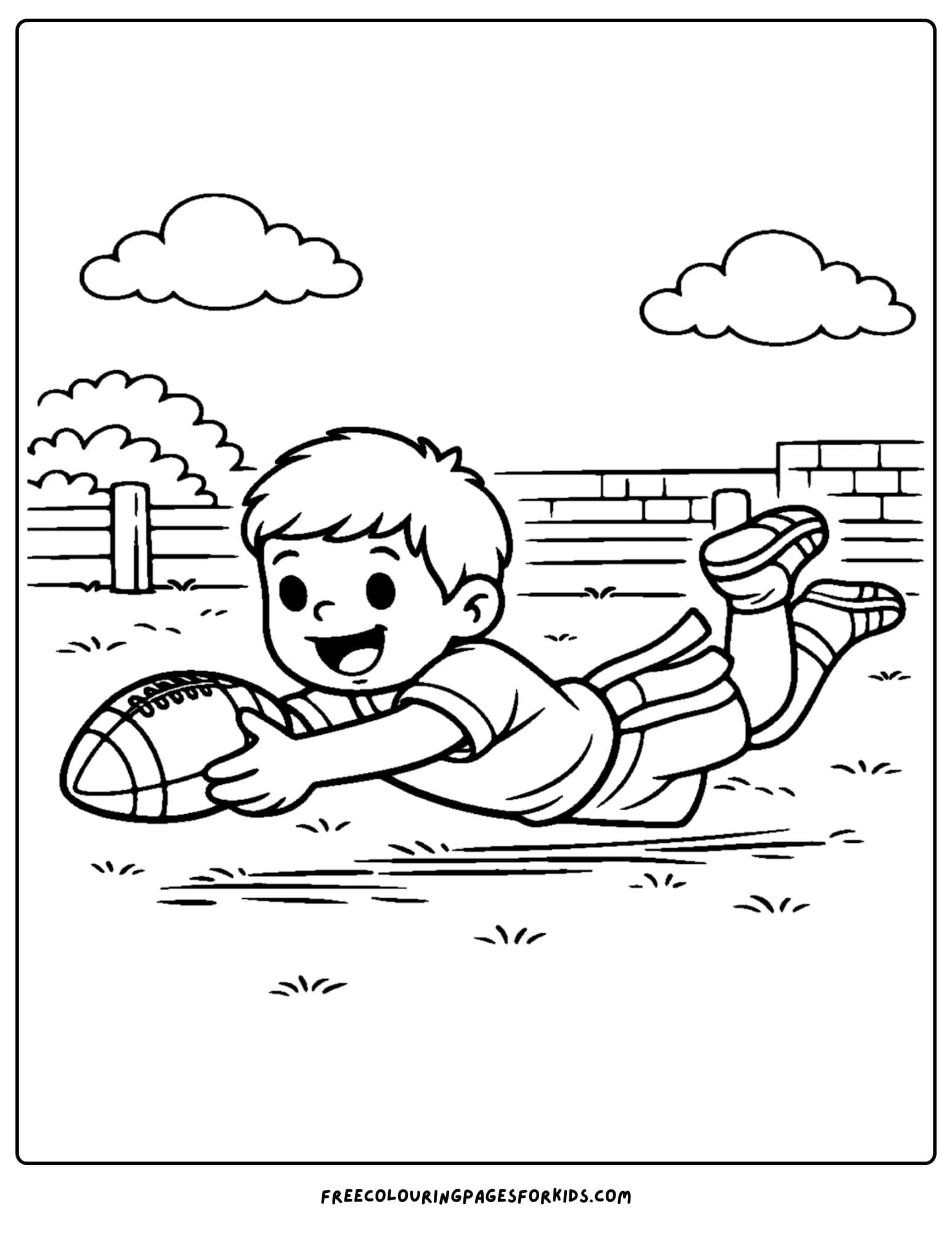 a kids coloring page showing an nfl diving catch