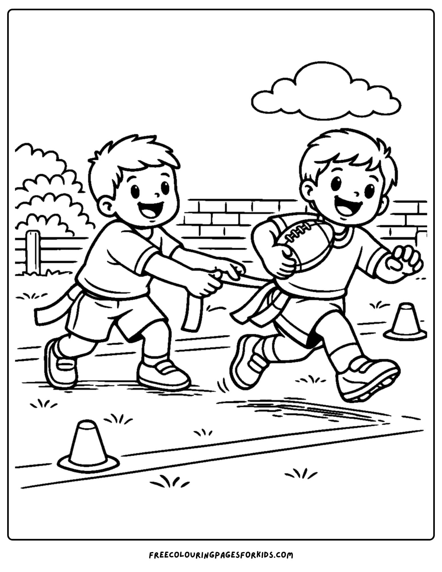 a kids coloring page showing an nfl flag belt pull