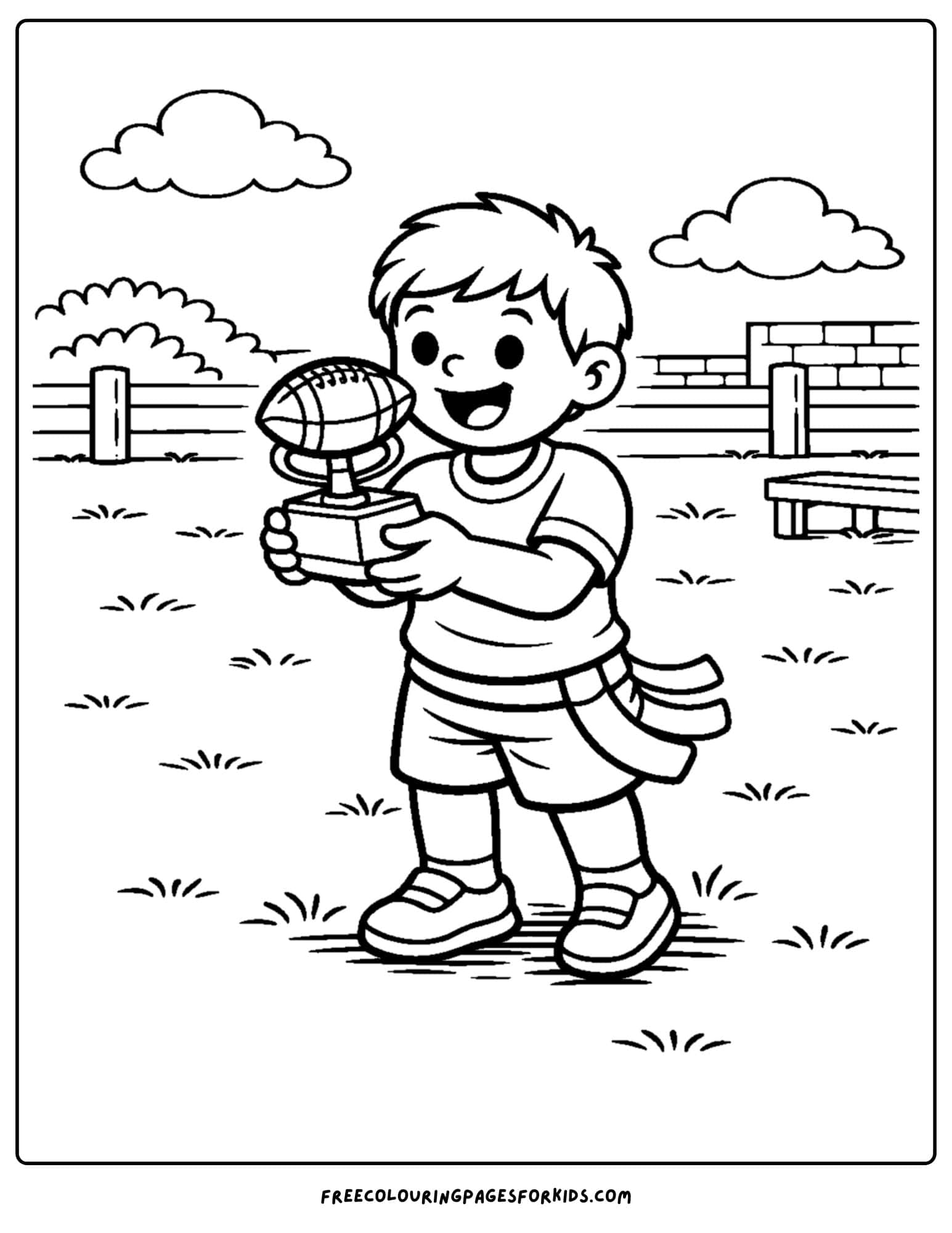 a kids coloring page showing an nfl trophy won by a child