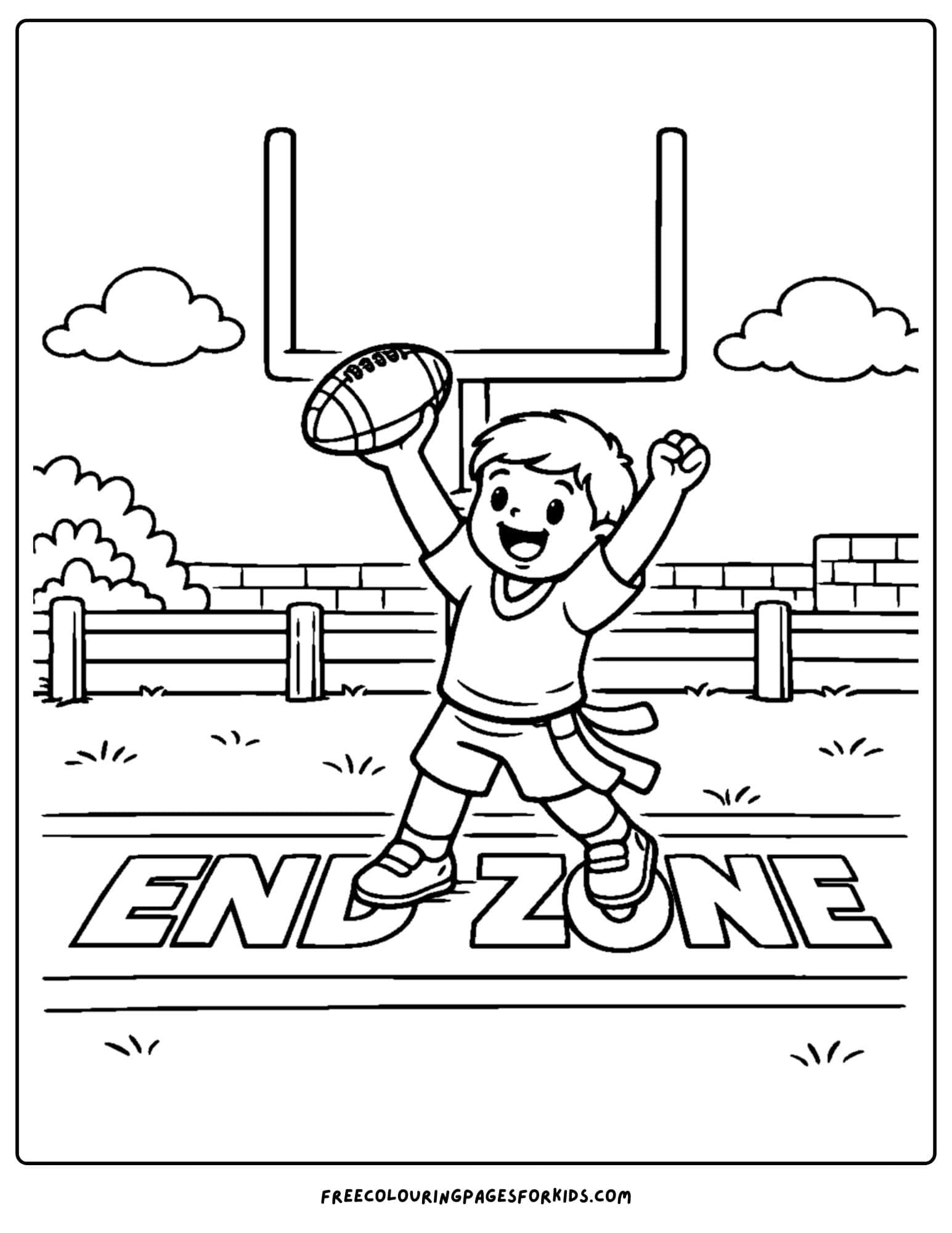 a kids coloring page showing an nfl touchdown celebration