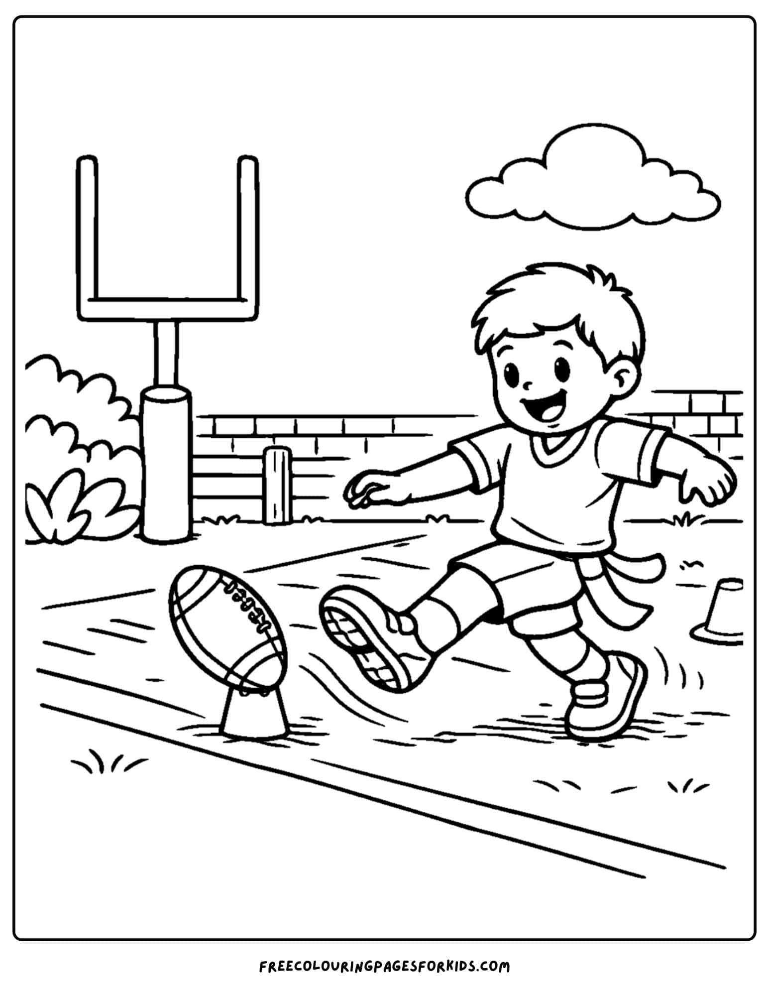 a kids coloring page showing an nfl kick off