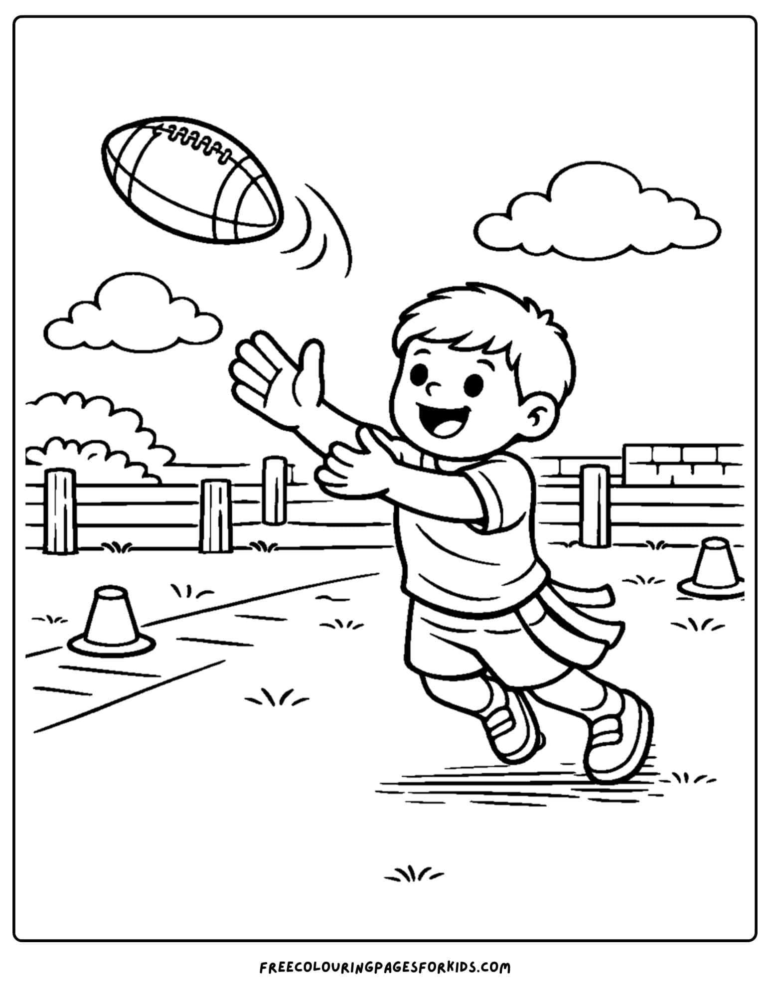 a kids coloring page showing an nfl punt and catch