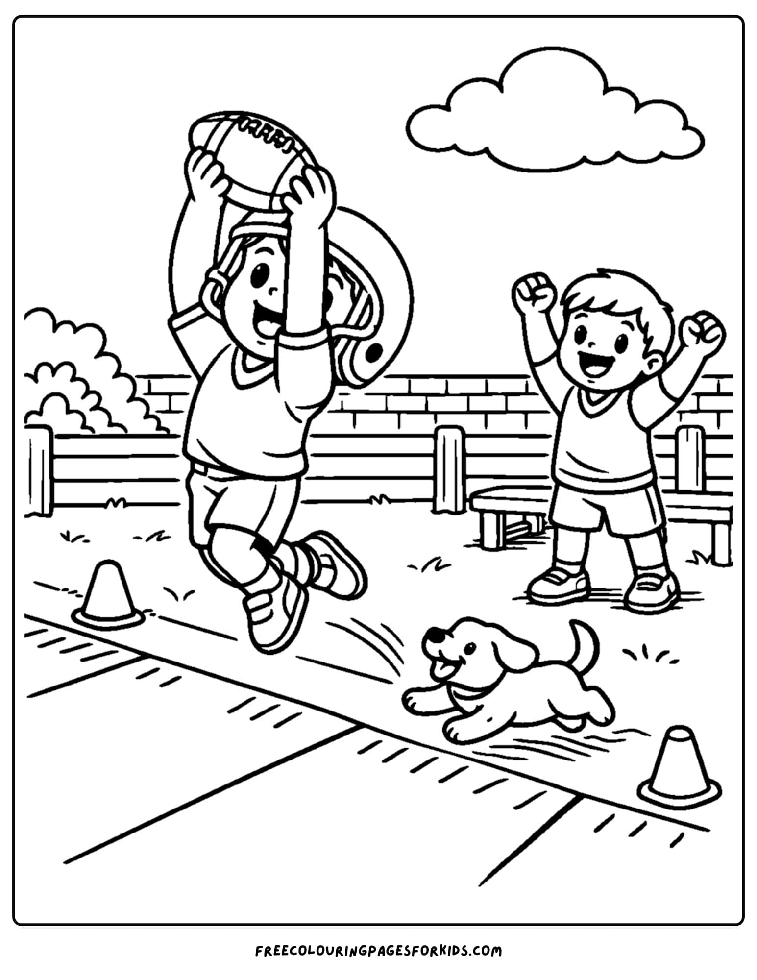 a kids coloring page showing an nfl jump and catch