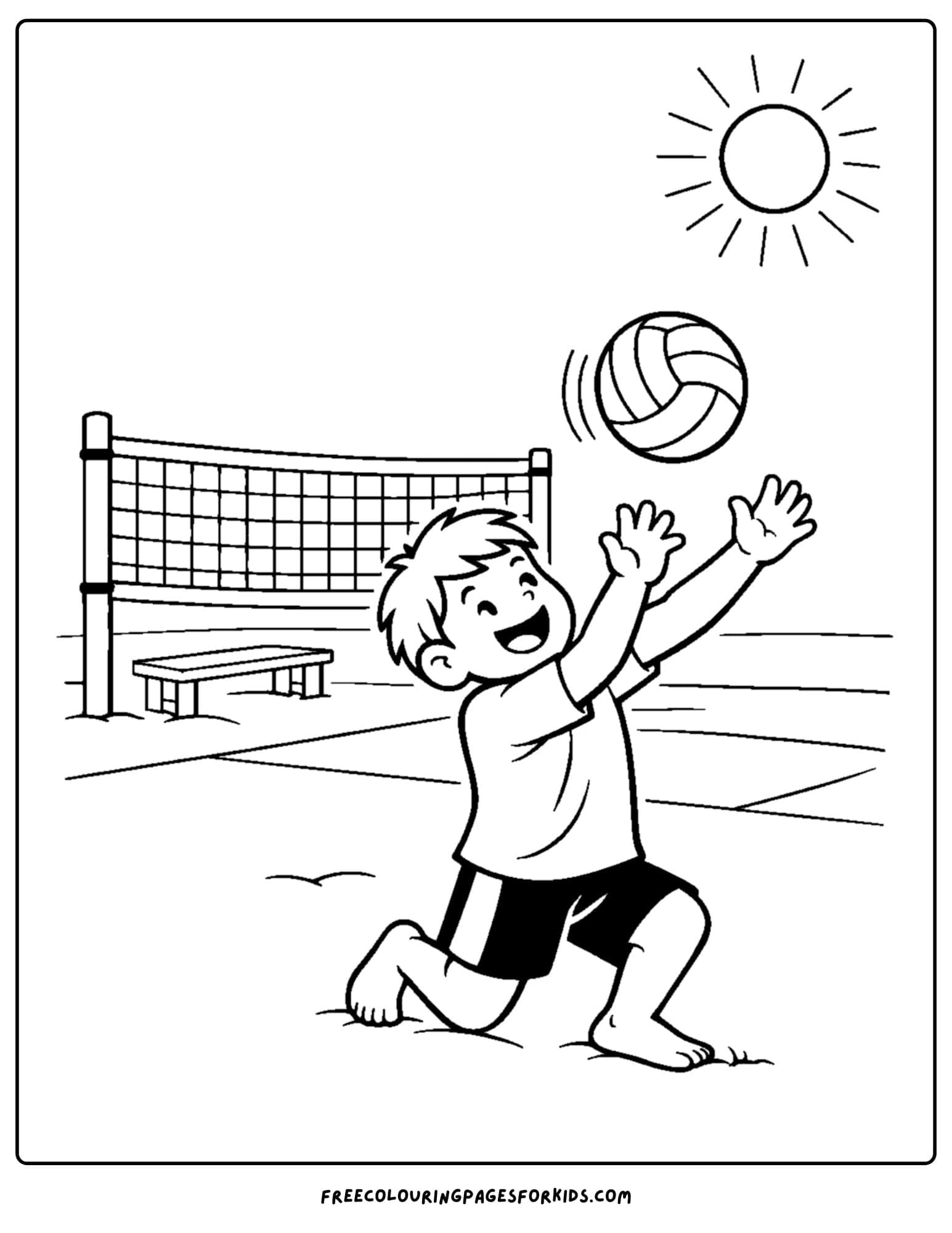a coloring page of a volleyball player going to grab the ball