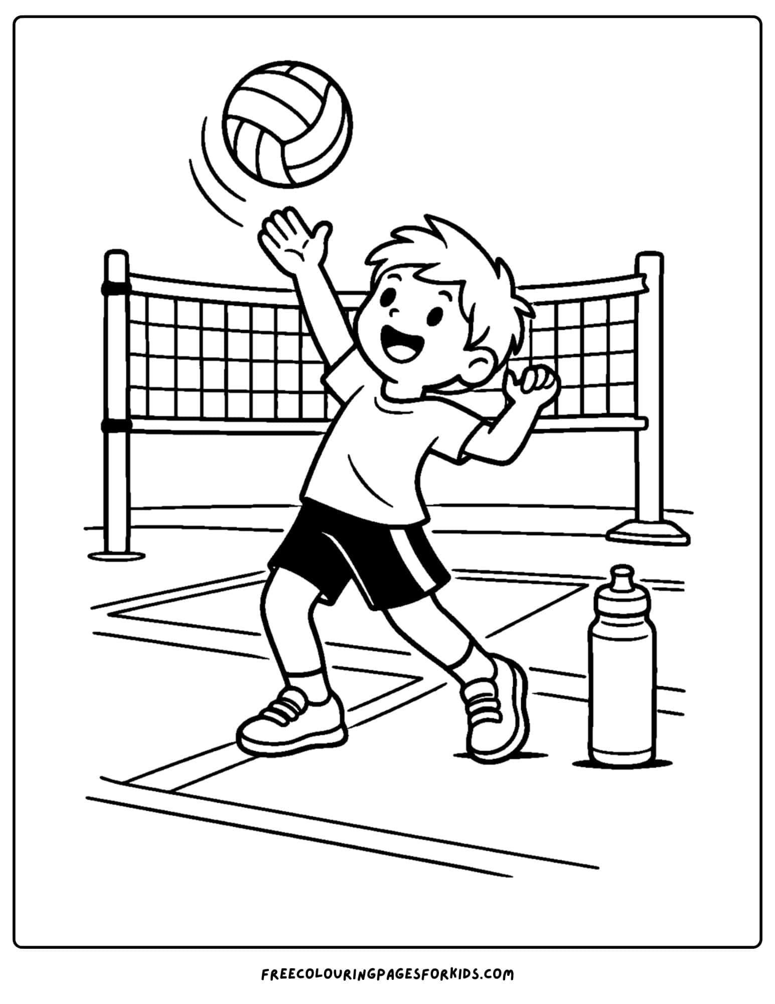 a coloring page of a volleyball player doing a big serve