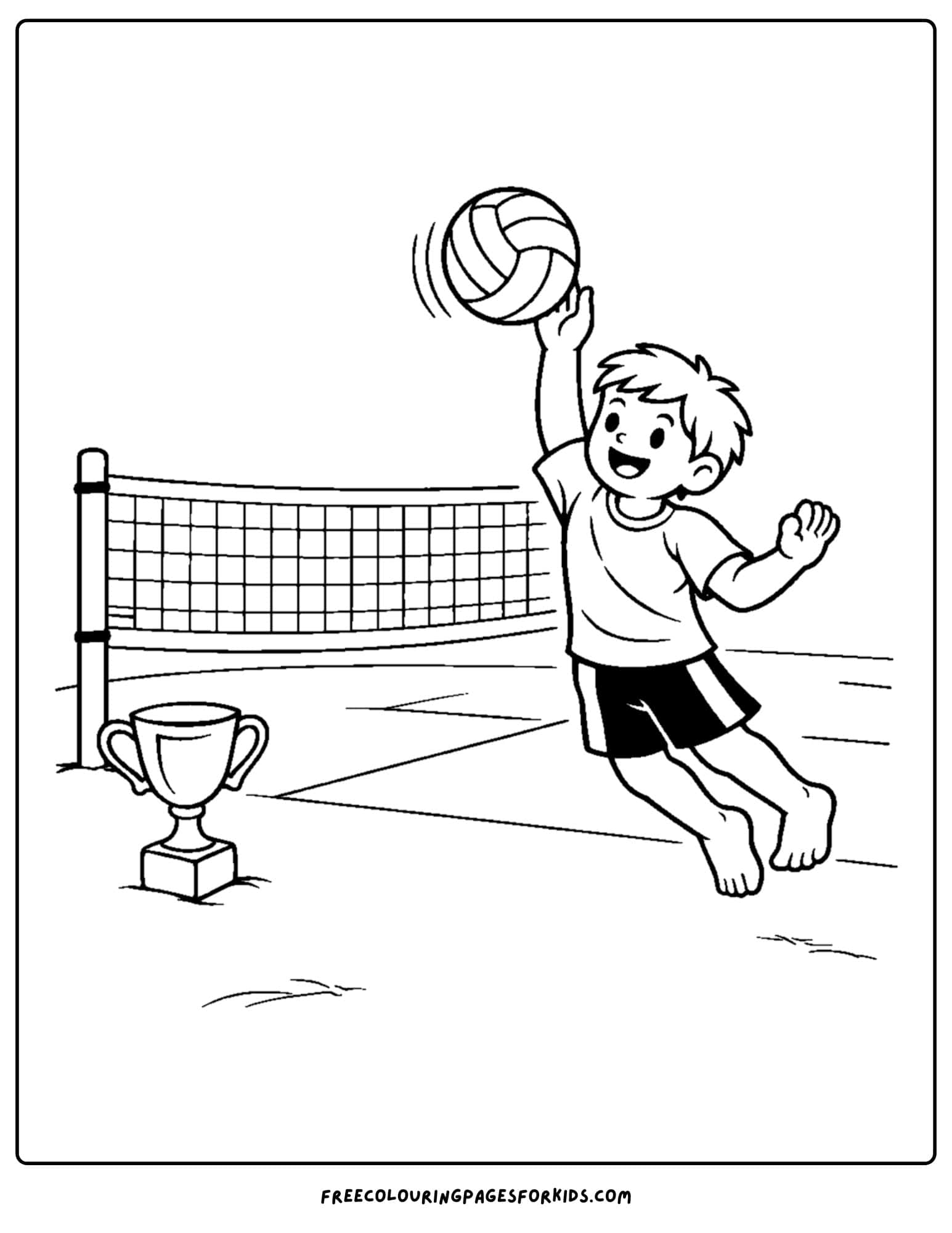 a coloring page of a volleyball player playing in a championship game