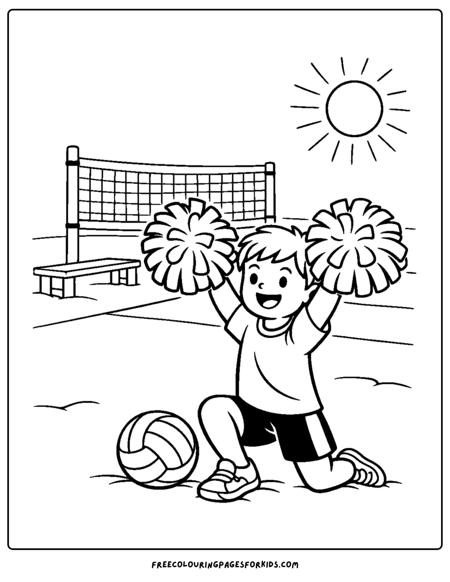 a coloring page of a volleyball player cheer squad