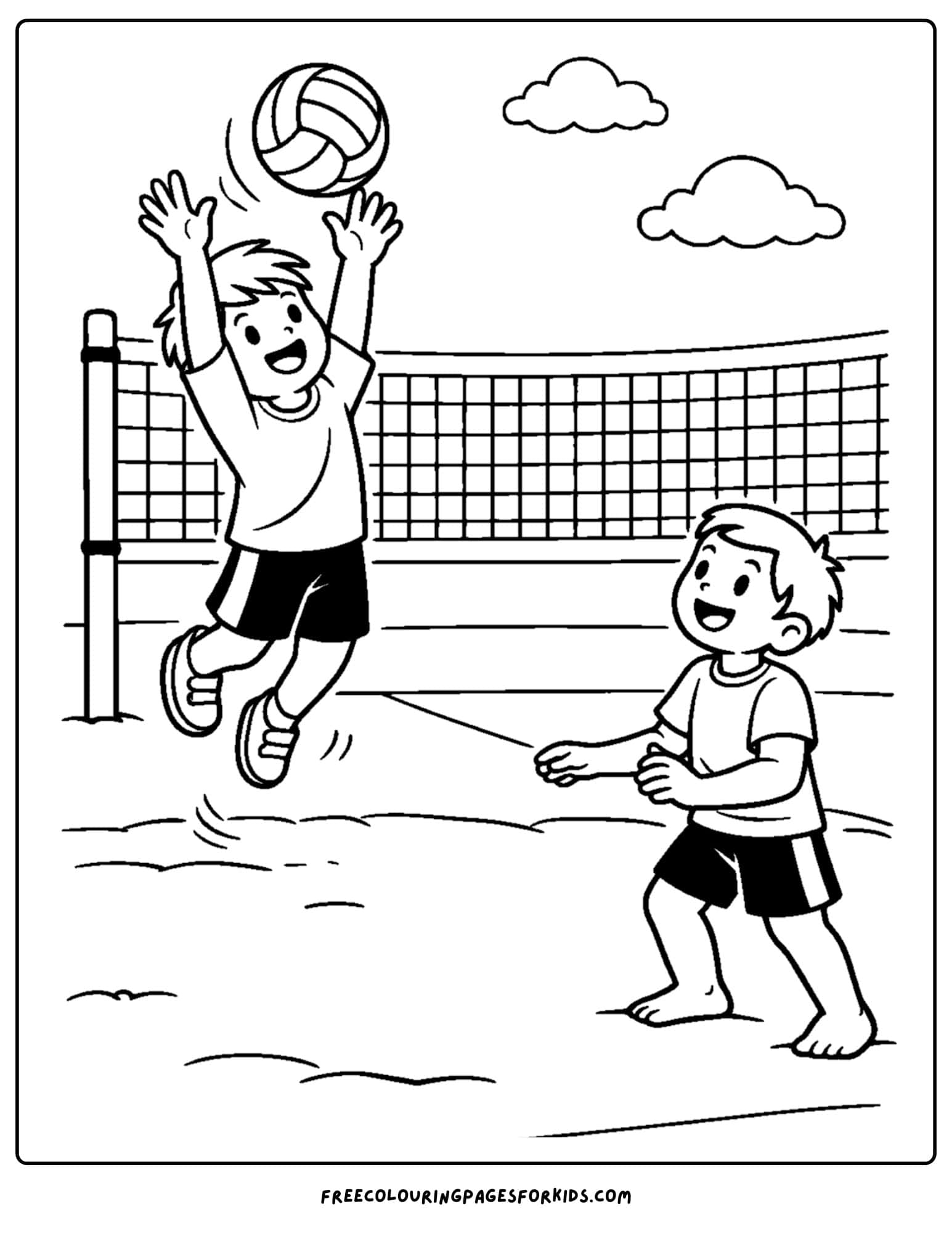 a coloring page of a volleyball player doing a jump and block