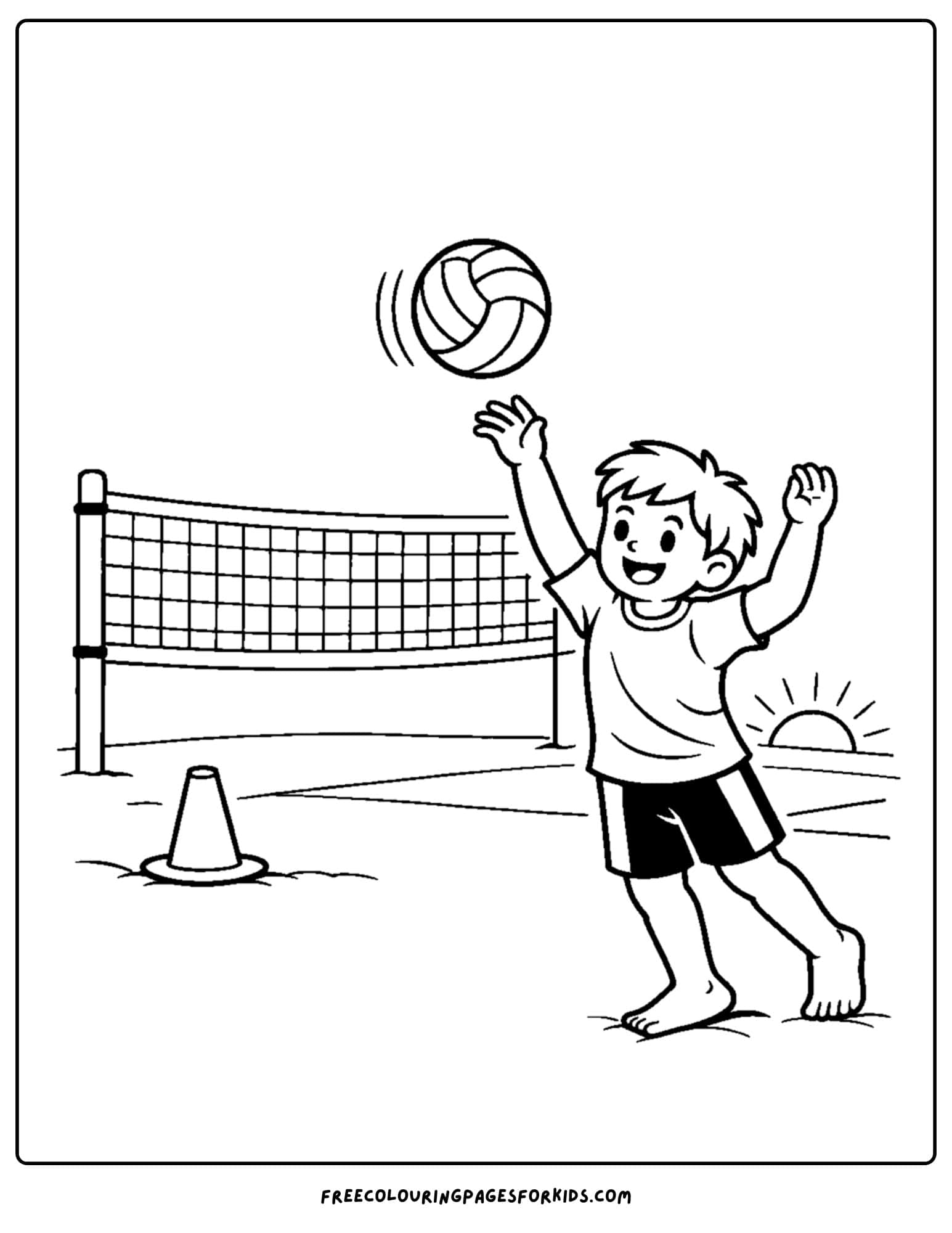 a coloring page of a volleyball player doing some morning game practice