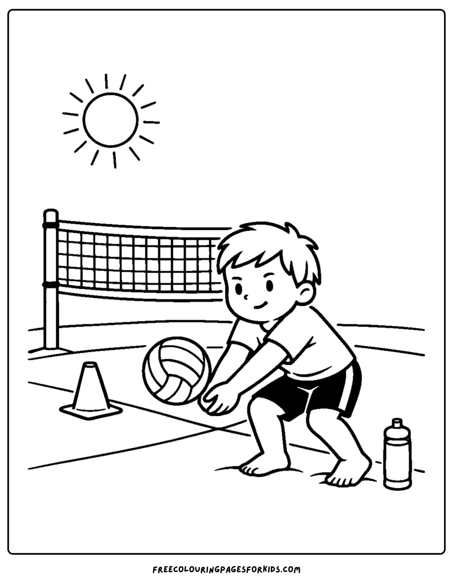 a coloring page of a volleyball player getting ready to pass the ball