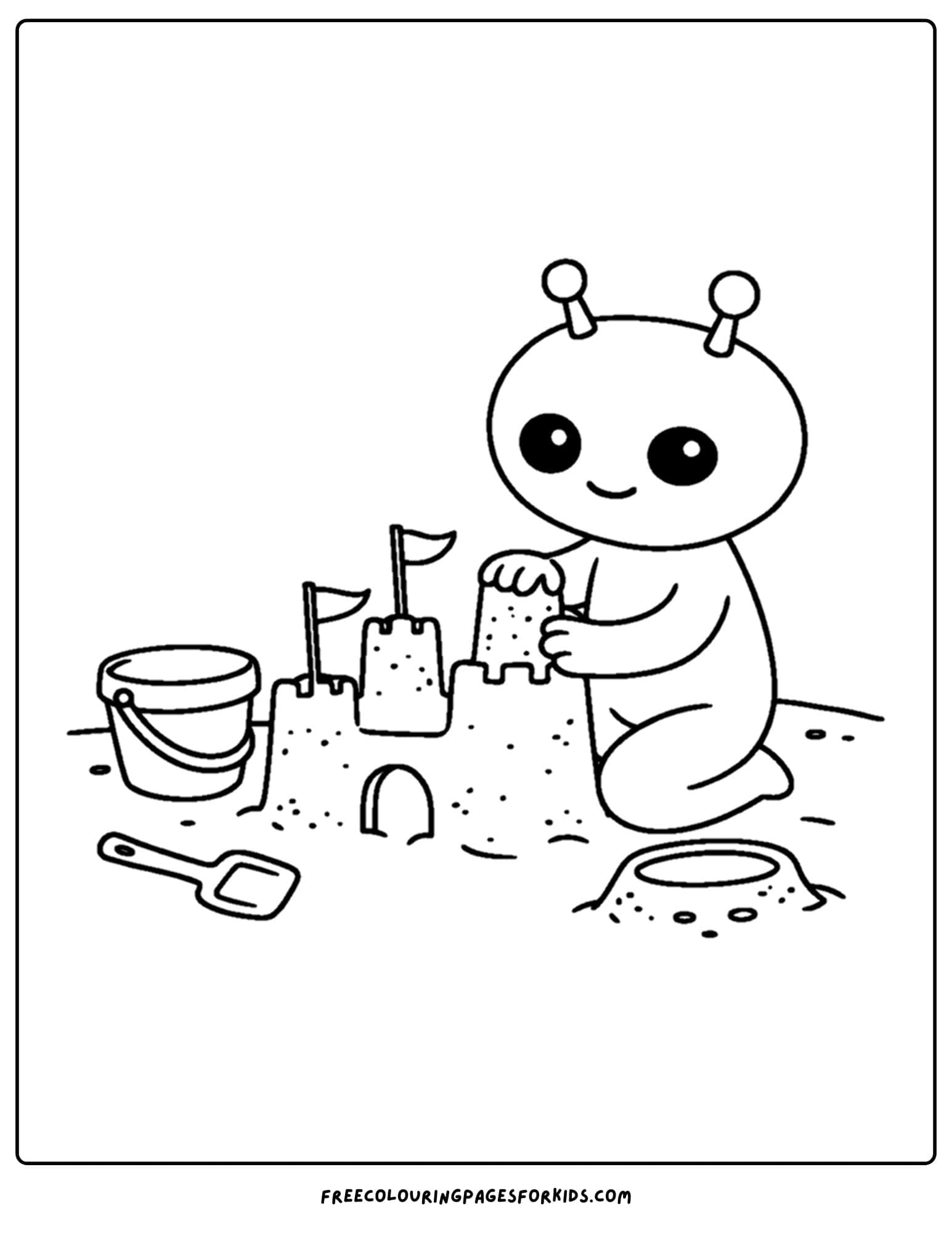 a coloring page of an alien building a moon castle