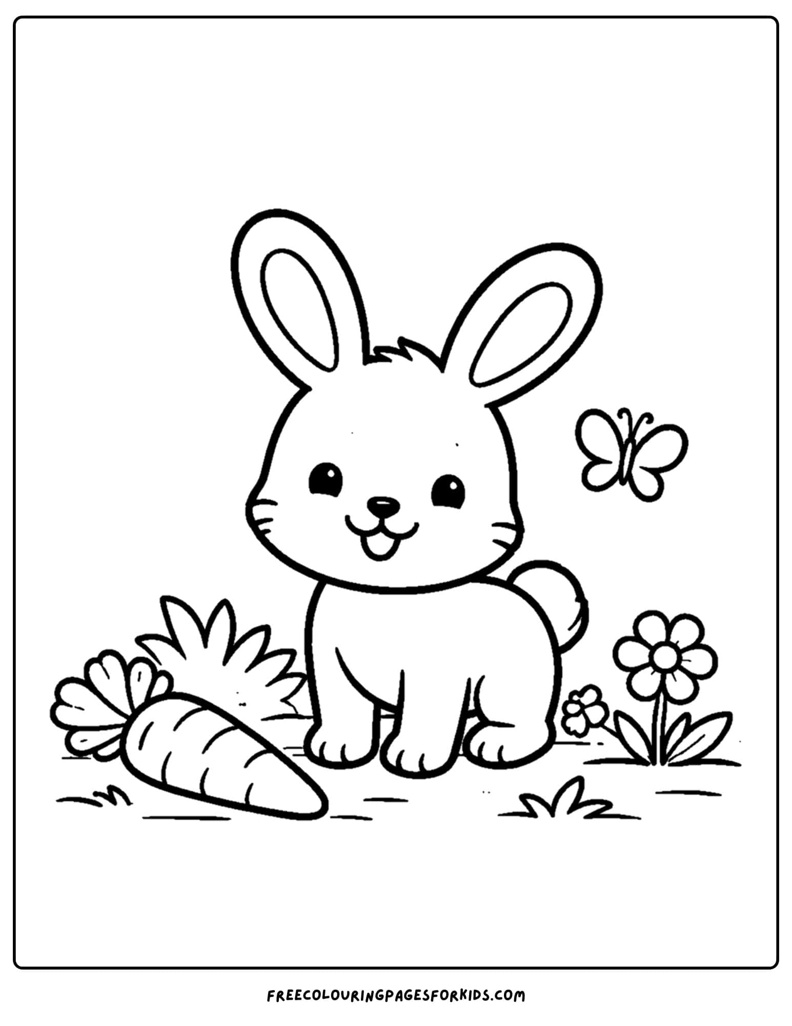 an animal coloring page showing a rabbit with a carrot