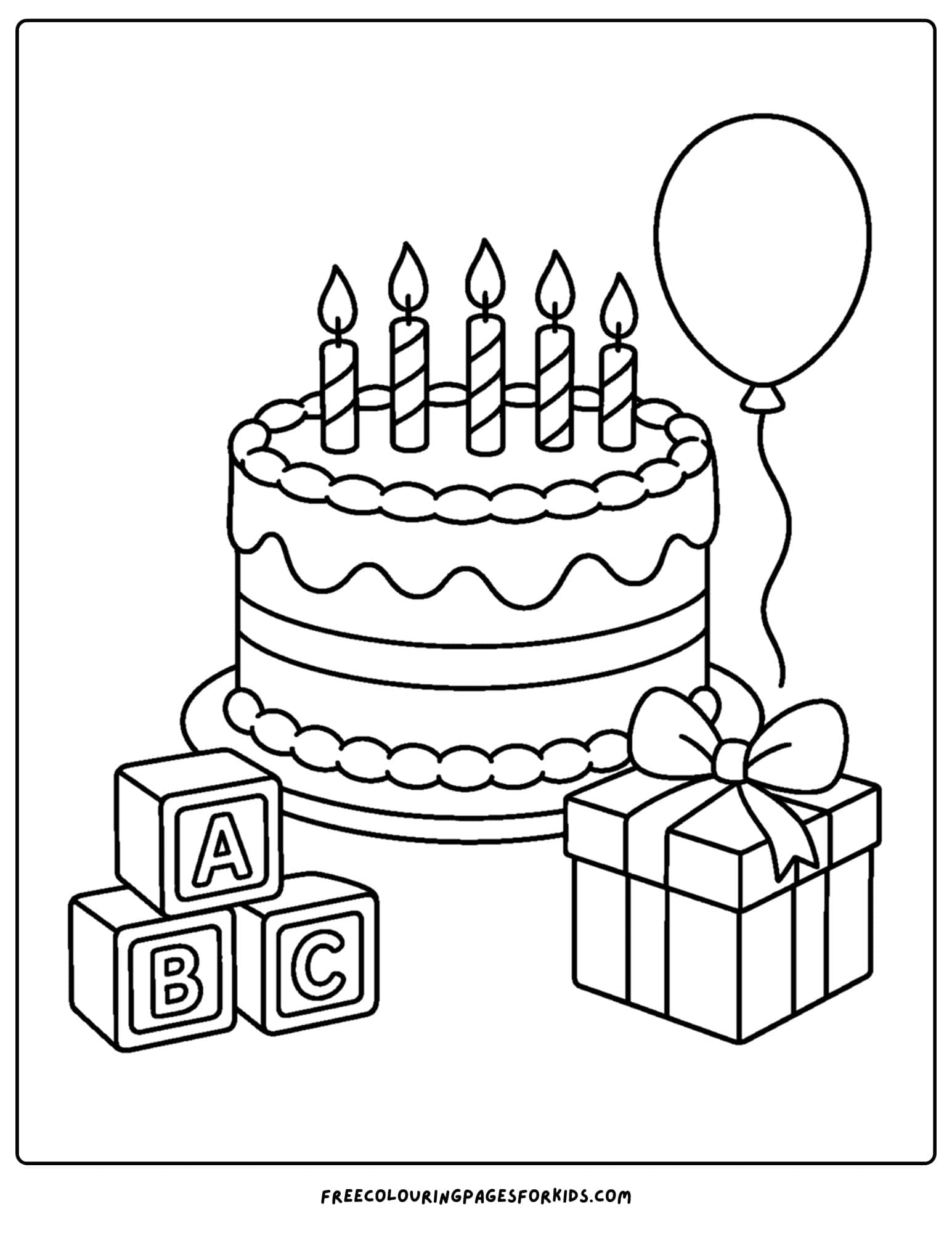 a birthday cake coloring page with some building blocks
