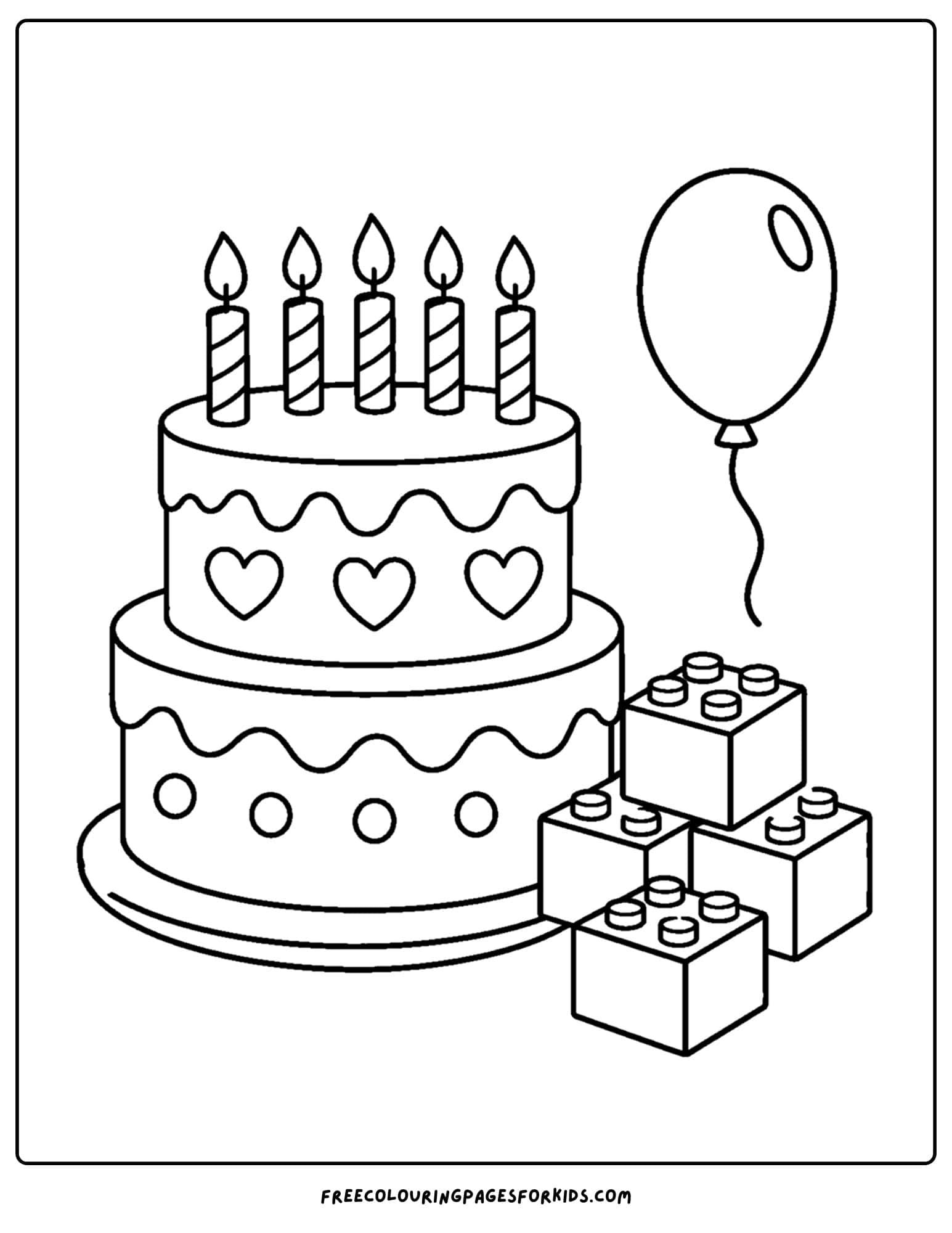 a birthday cake coloring page with lego blocks