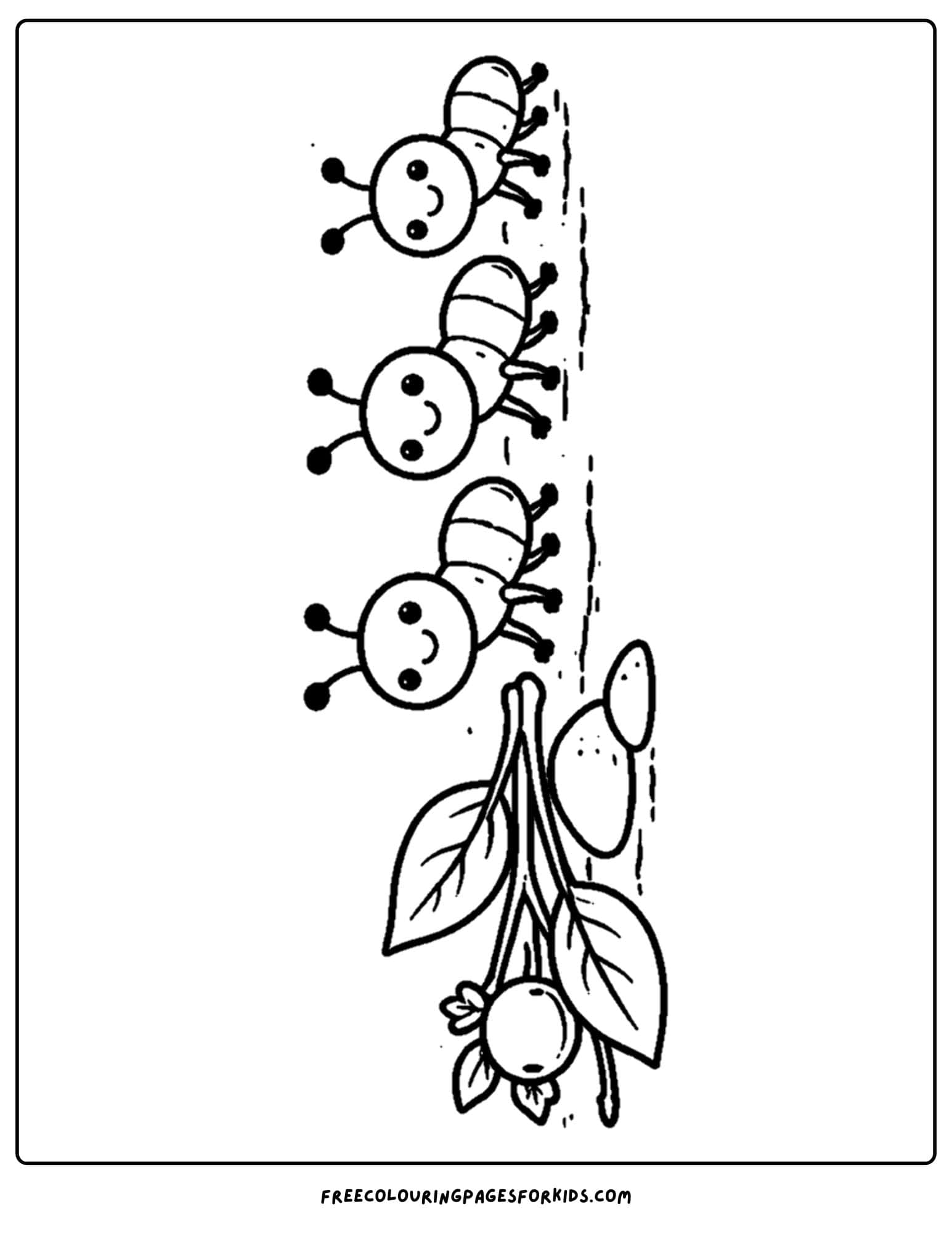 a bug coloring page showing a parade of ants