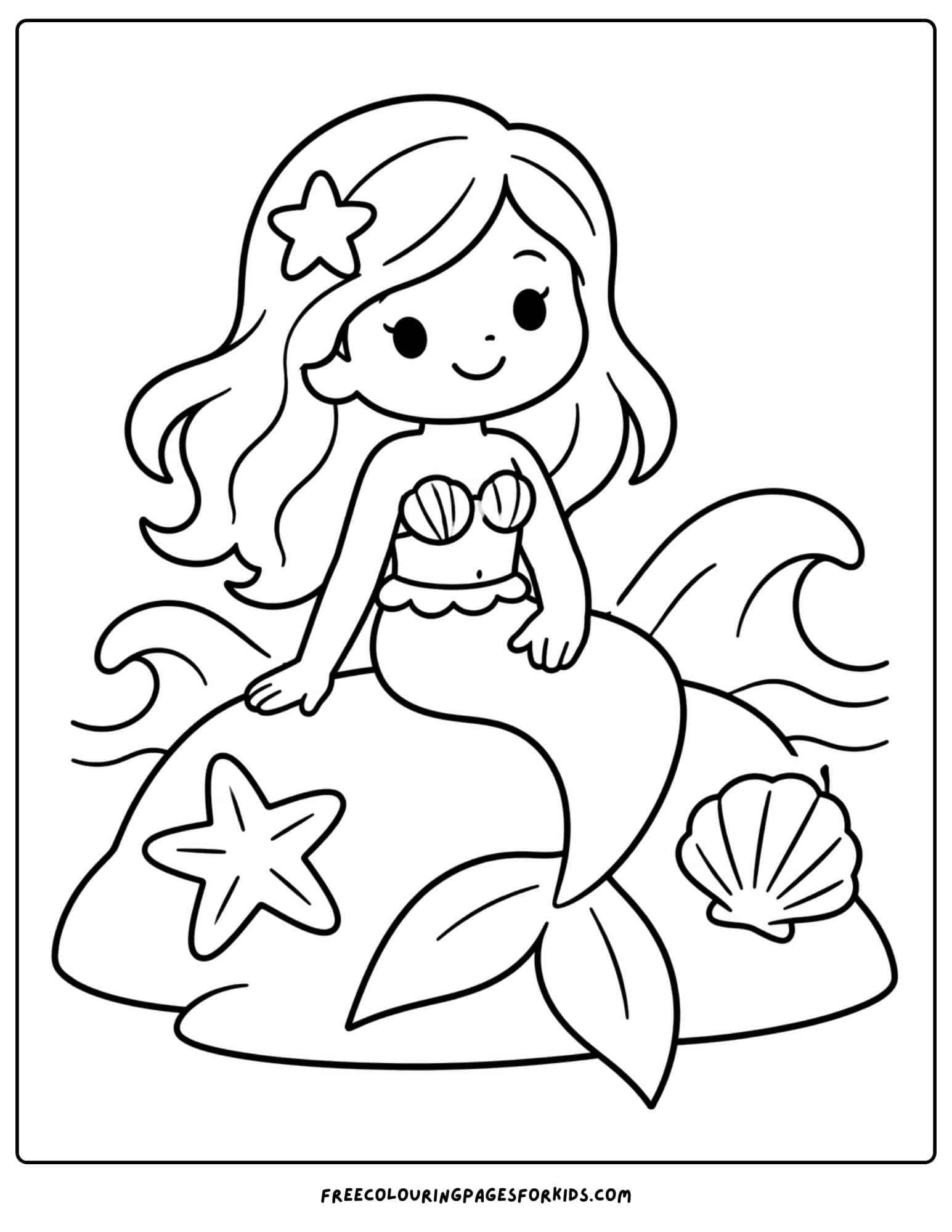 a coloring page of a mermaid sitting on a rock