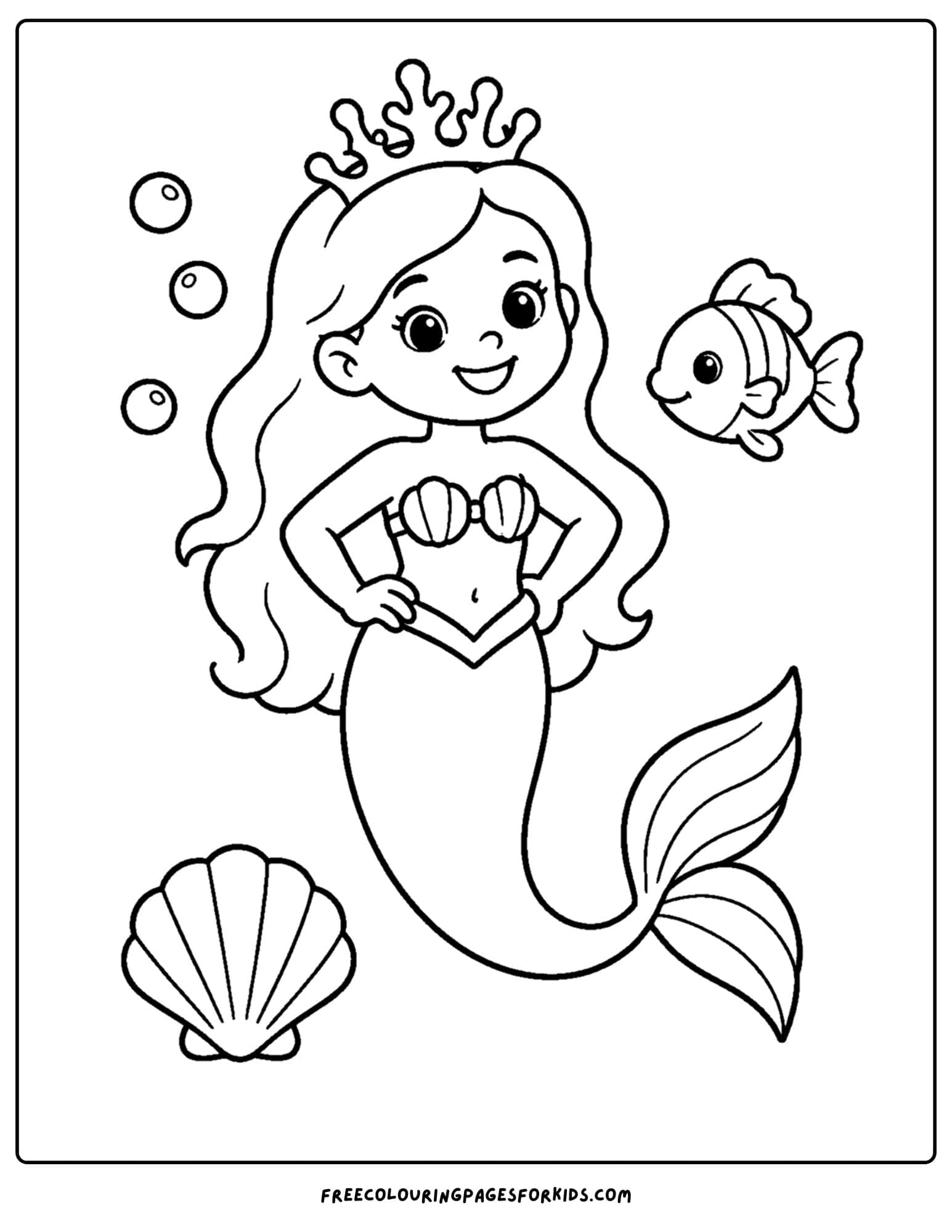 a coloring page of a mermaid wearing a coral crown