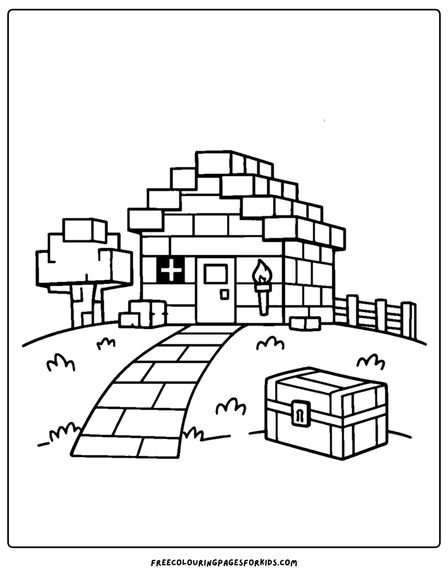 a minecraft coloring pages showing a block house