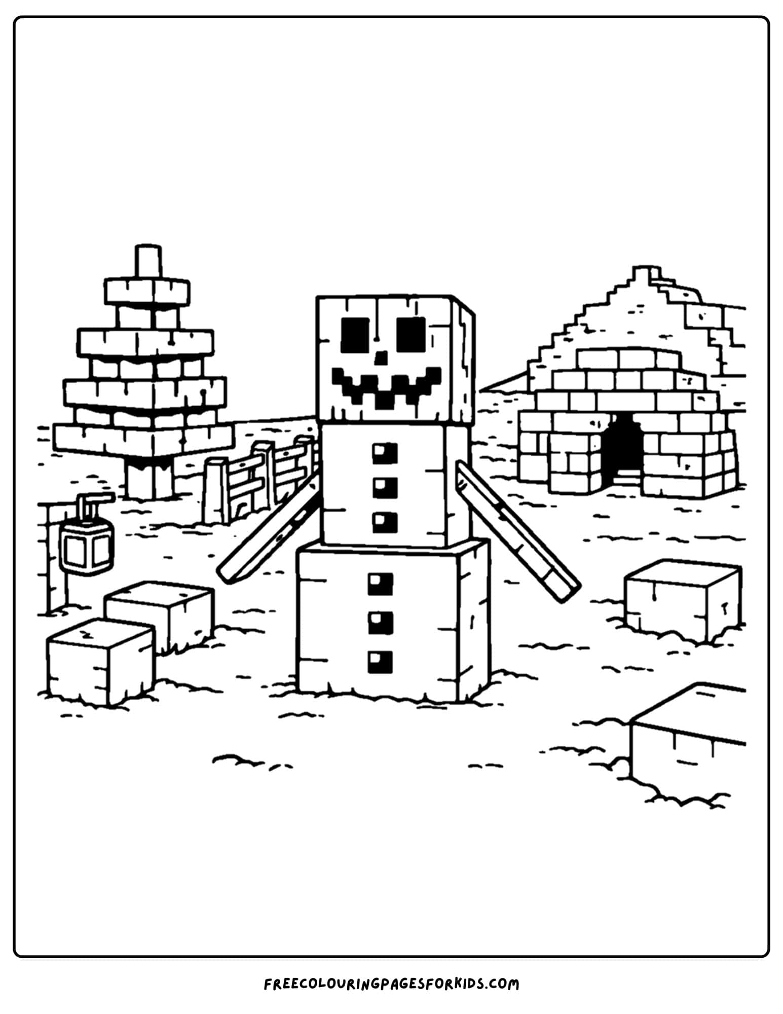 a minecraft coloring pages showing a snowman