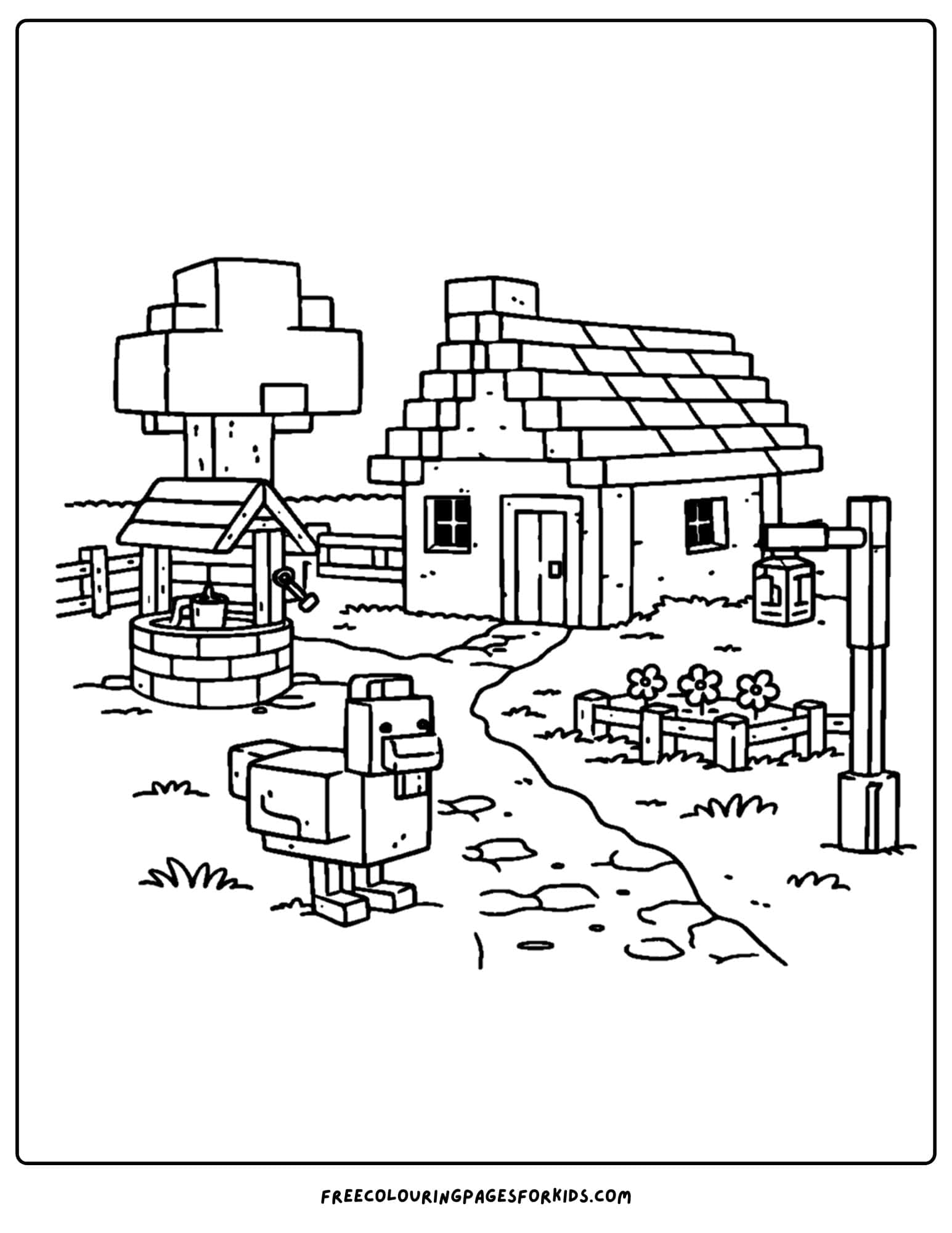 a minecraft coloring pages showing a village house