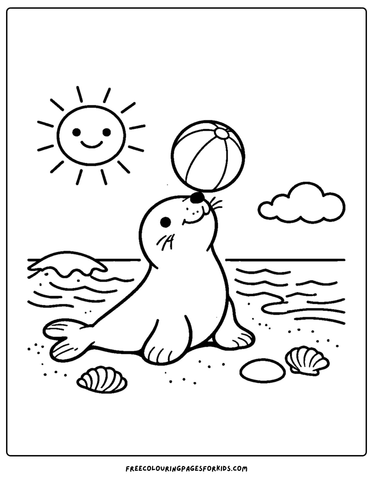 a coloring page of a seal balancing a ball on its nose