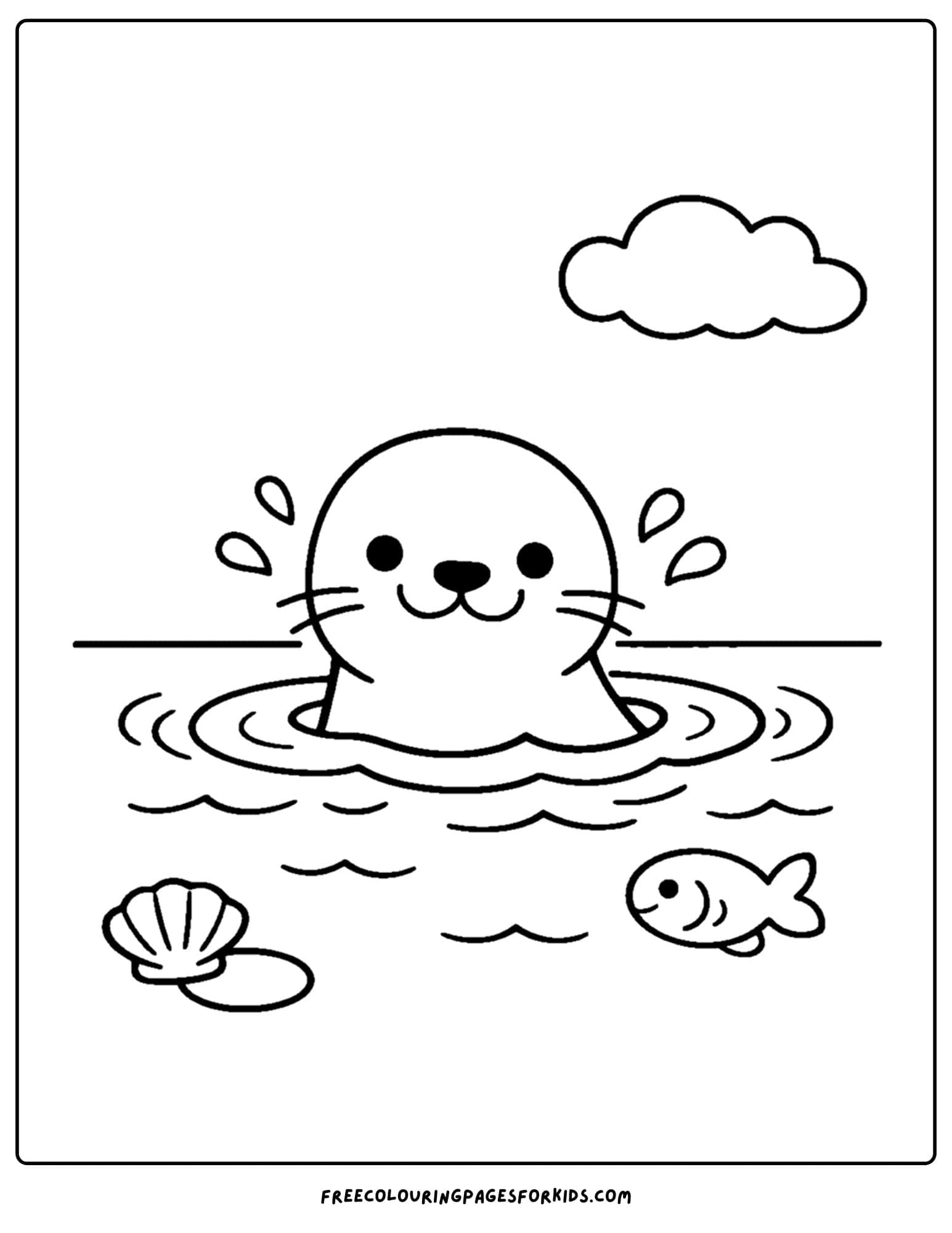 a coloring page of a seal poking its head up from the water