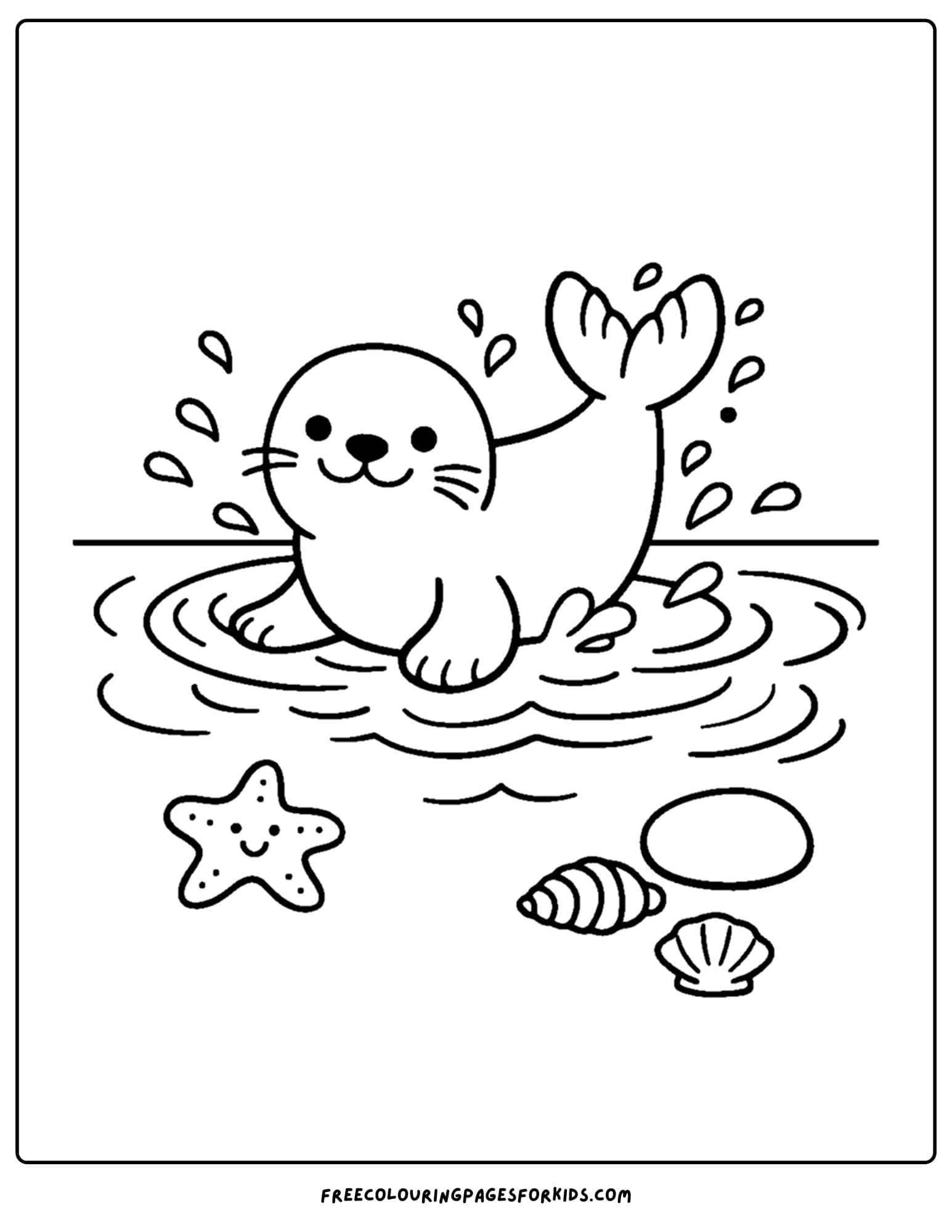 a coloring page of a seal splashing in the water
