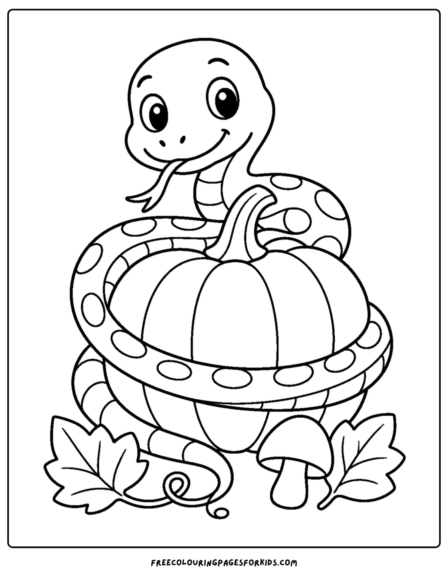 a coloring page of a snake wrapped around a pumpkin