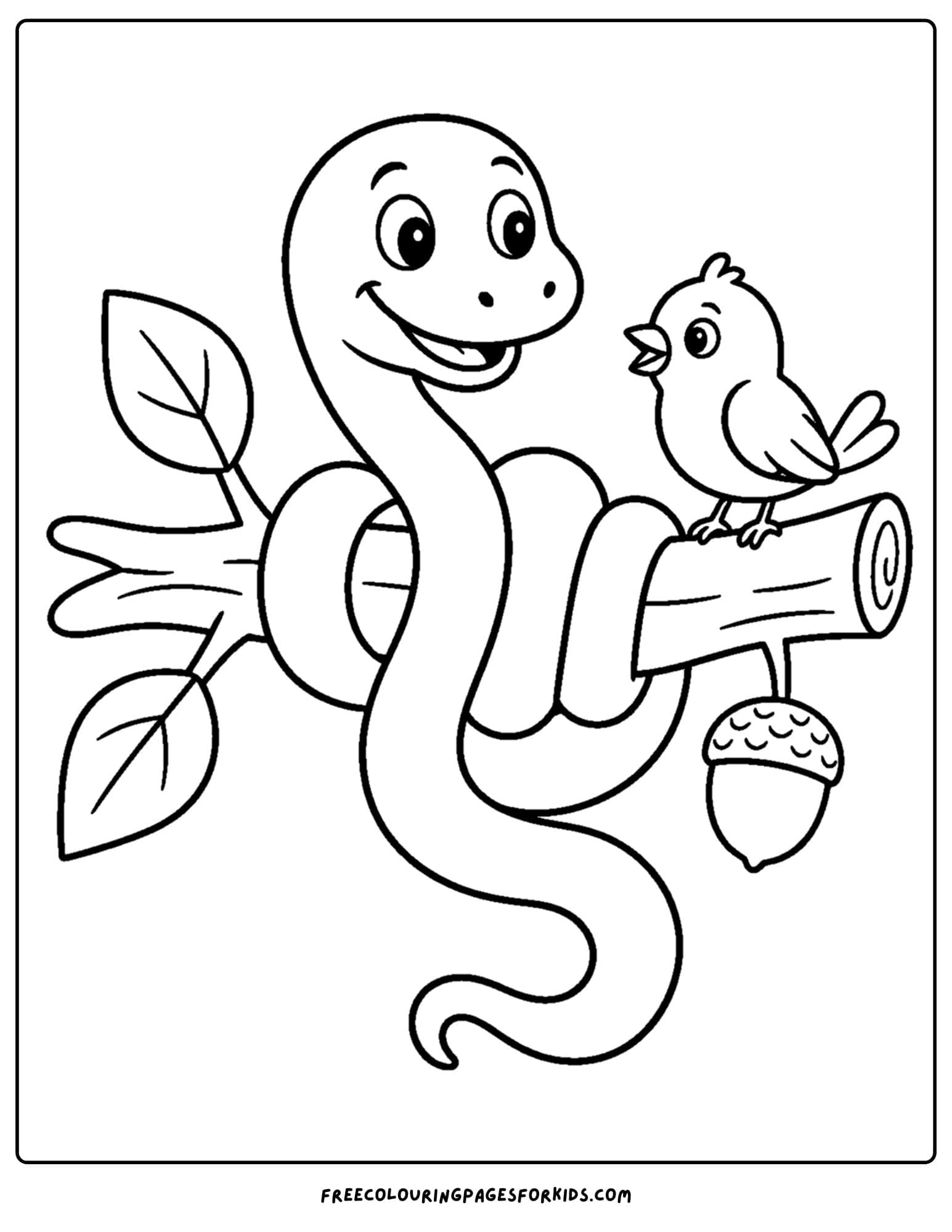 a coloring page of a snake wrapped around a tree branch