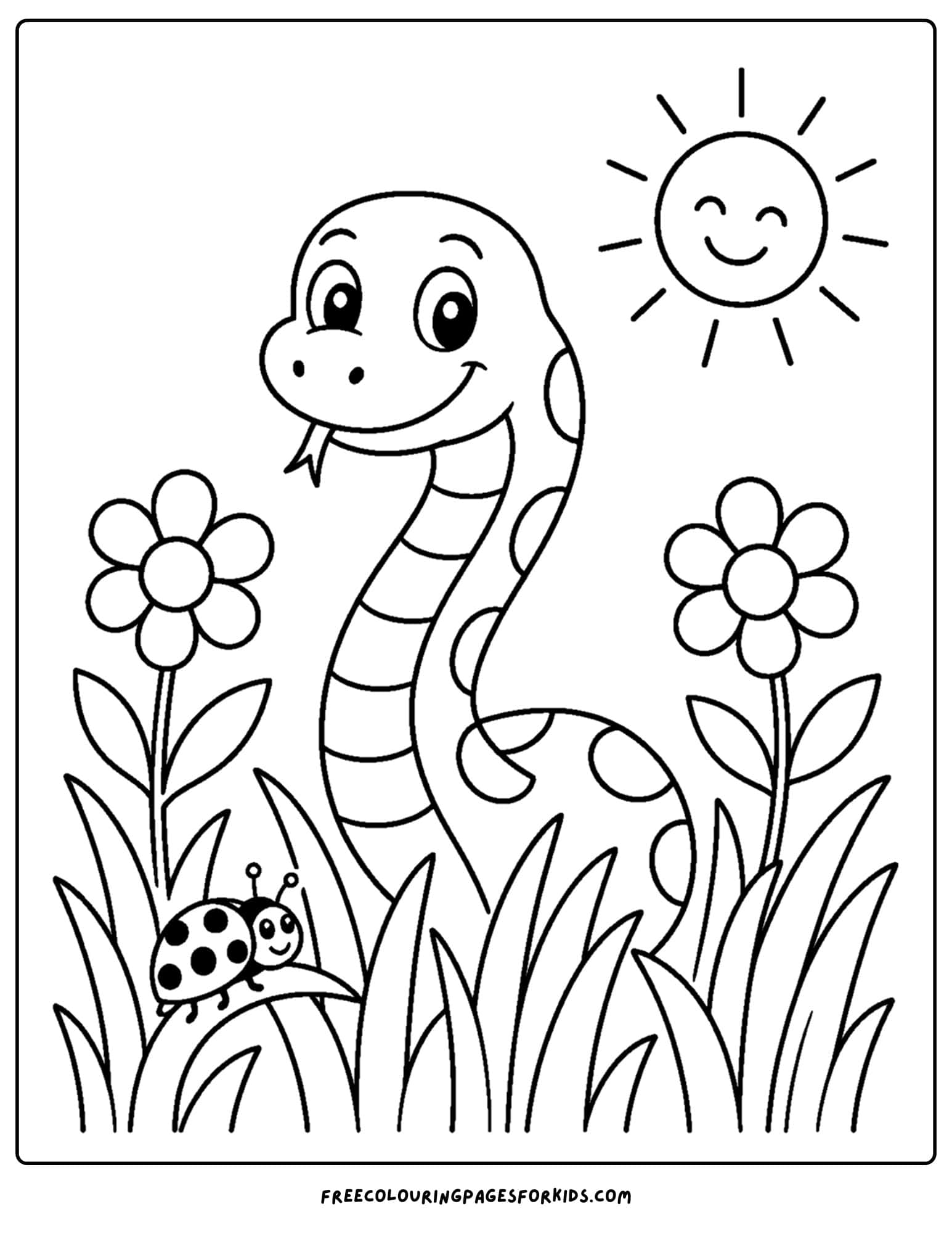 a coloring page of a snake in tall grass