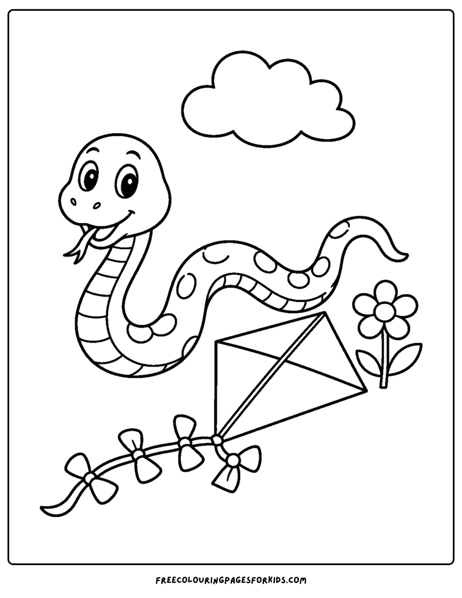 a coloring page of a snake next to a kite