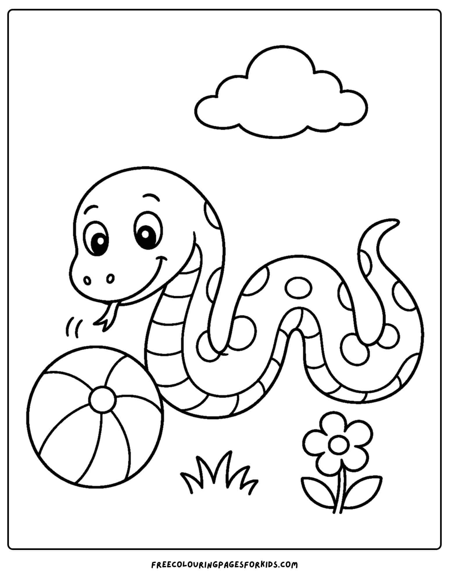 a coloring page of a snake pushing a ball
